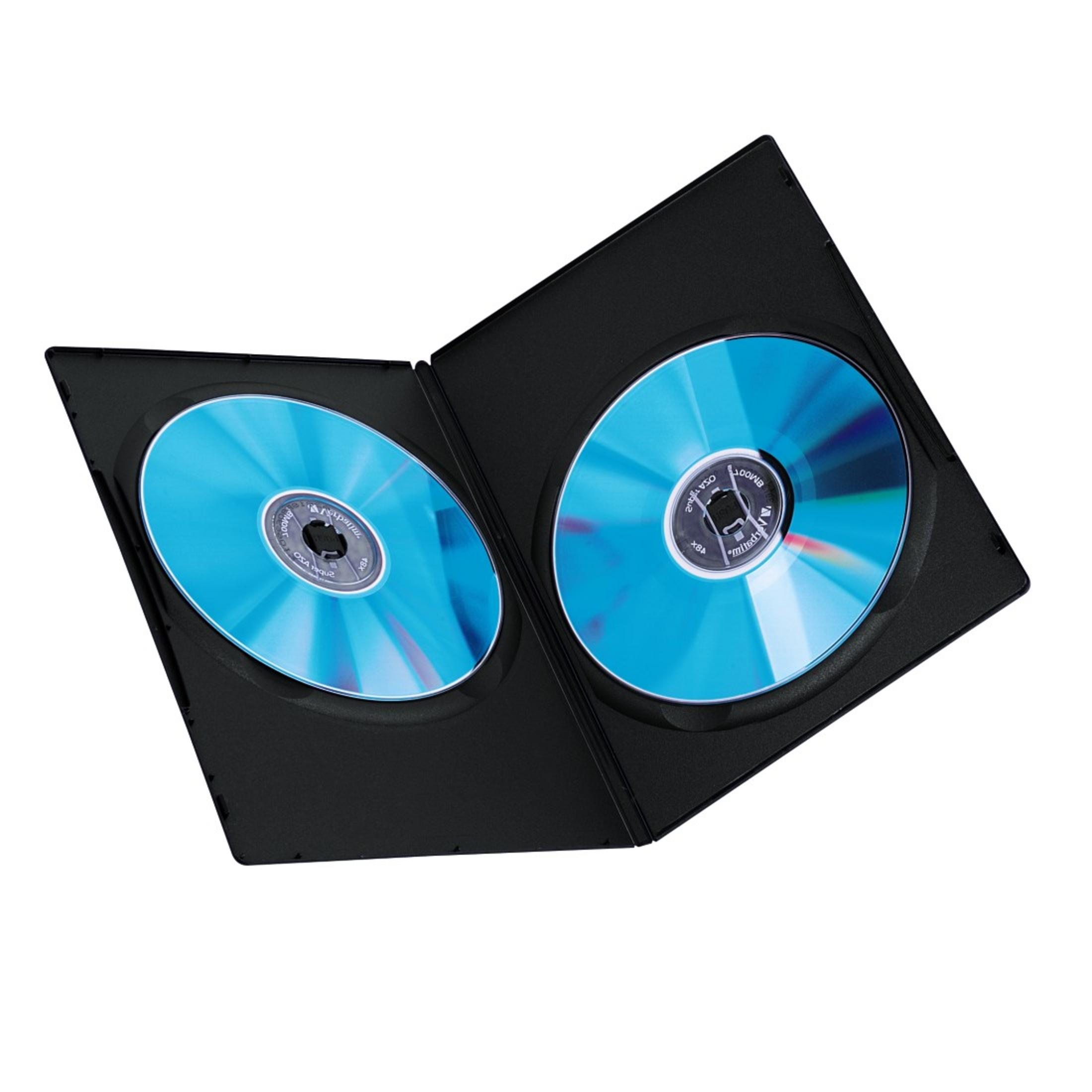 Ein schwarzes Jewelcase mit zwei blauen CDs, geöffnet.