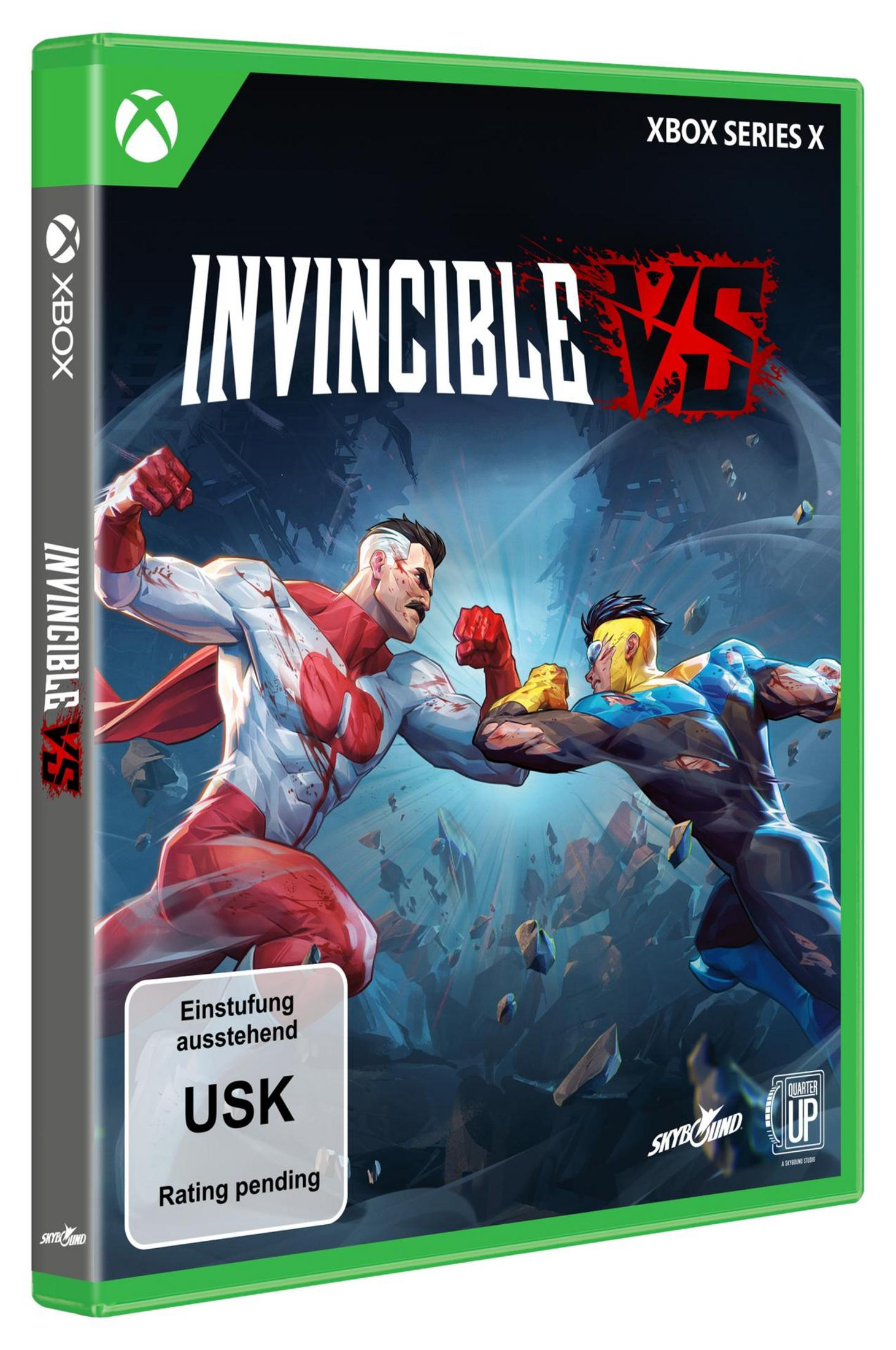 Invincible vs. Videospielcover mit zwei Superhelden im Kampf, Xbox Series X.