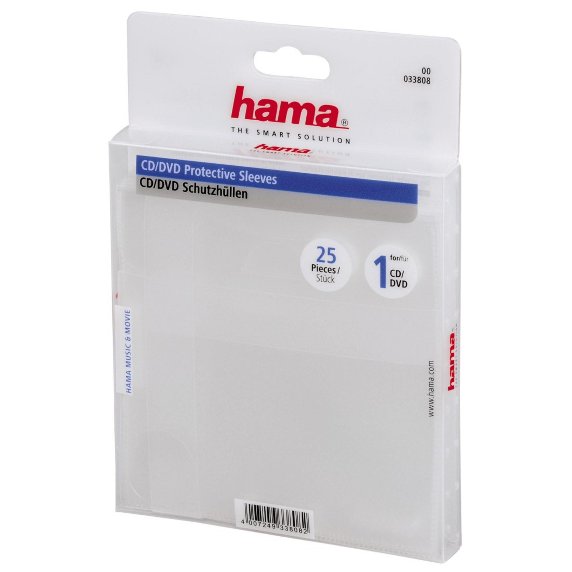 Verpackung mit 25 Hama CD/DVD Schutzhüllen.