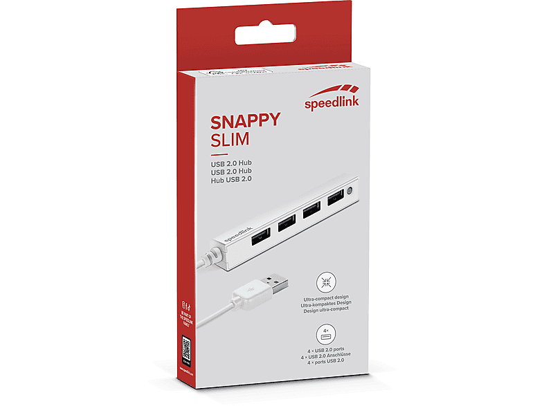SPEEDLINK SL-140000-WE SNAPPY SLIM USB HUB 4-PORT, USB HUB, Weiß | SATURN