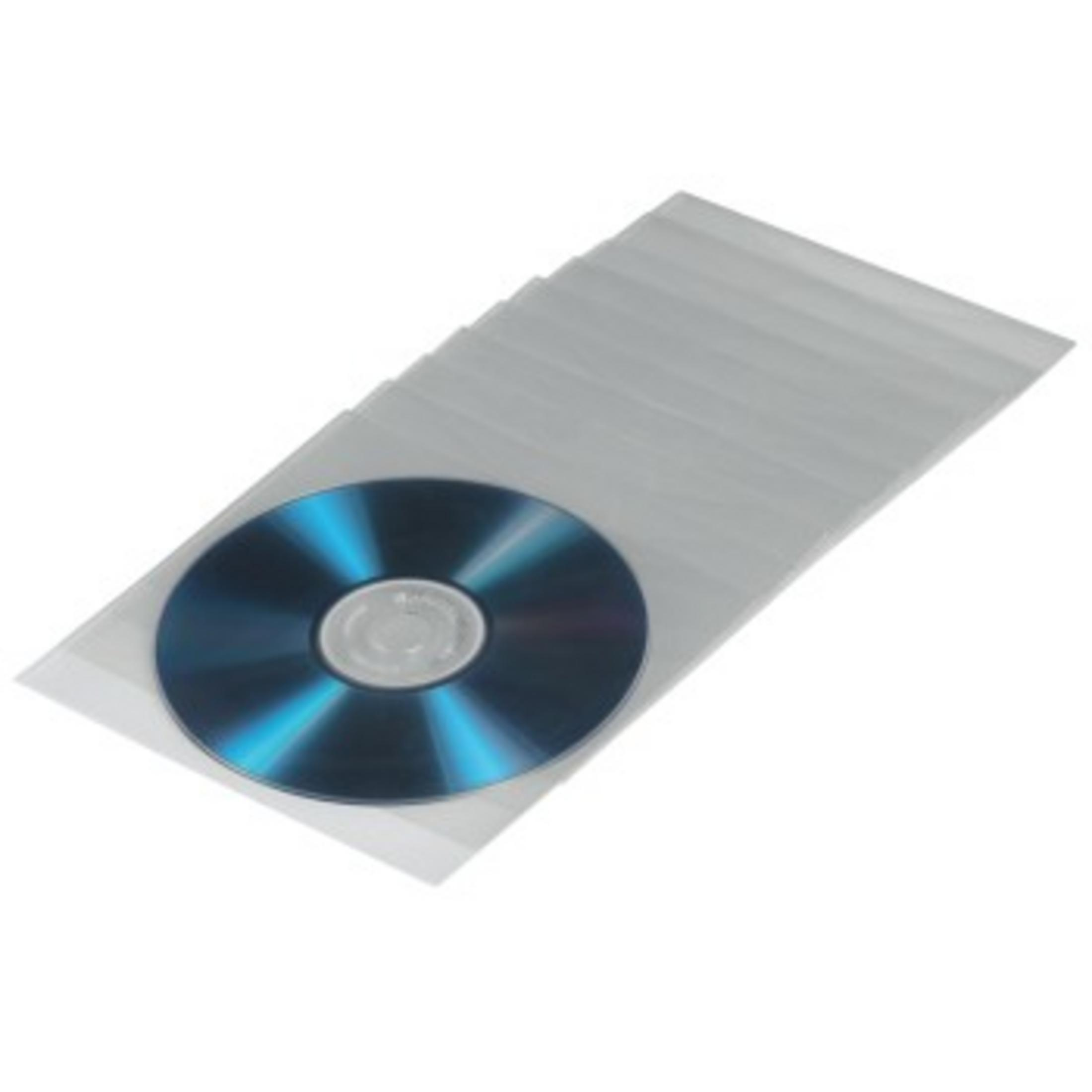 Eine CD in einer durchsichtigen Hülle, die auf anderen Hüllen liegt.