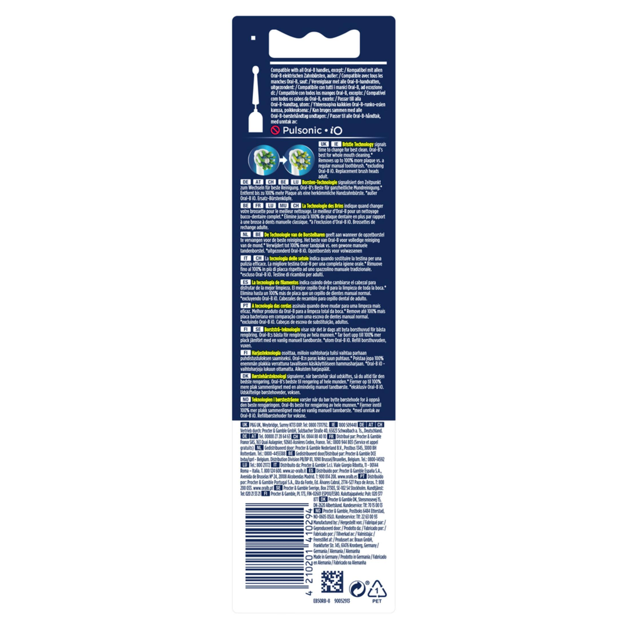 Verpackung für Oral-B Pulsonic iO Aufsteckbürsten mit Informationen zur Borstentechnologie.