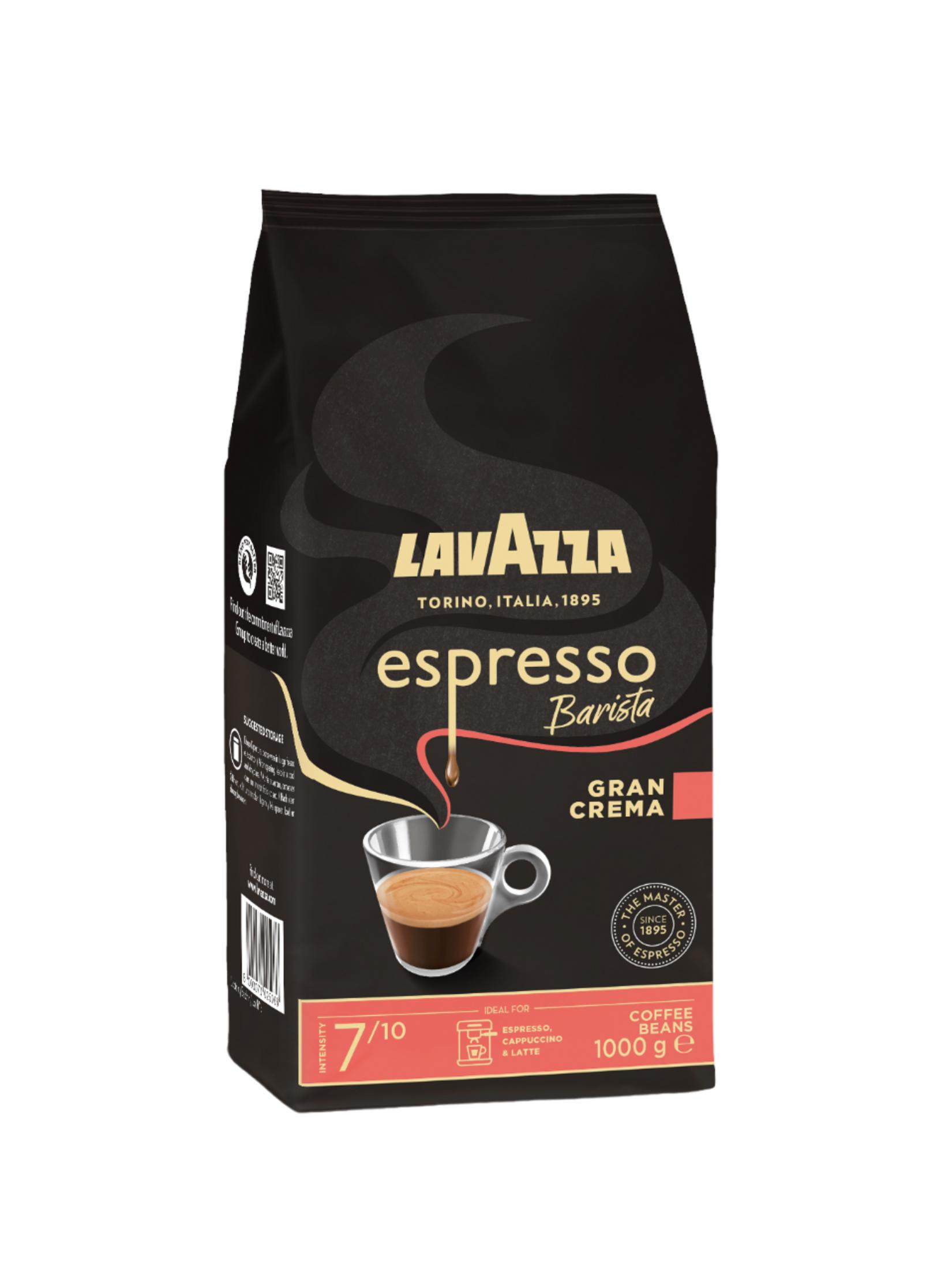 Schwarze Lavazza Packung mit Espresso Barista Gran Crema Kaffee.