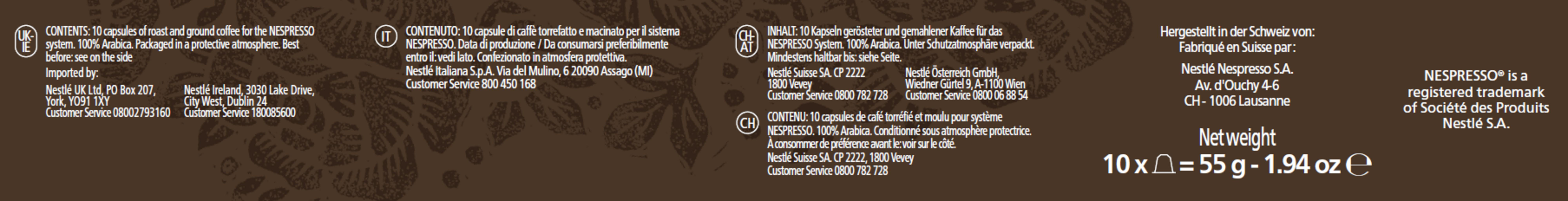 Nespresso Kaffeekapseln: 10 Arabica-Kapseln, hergestellt in der Schweiz.