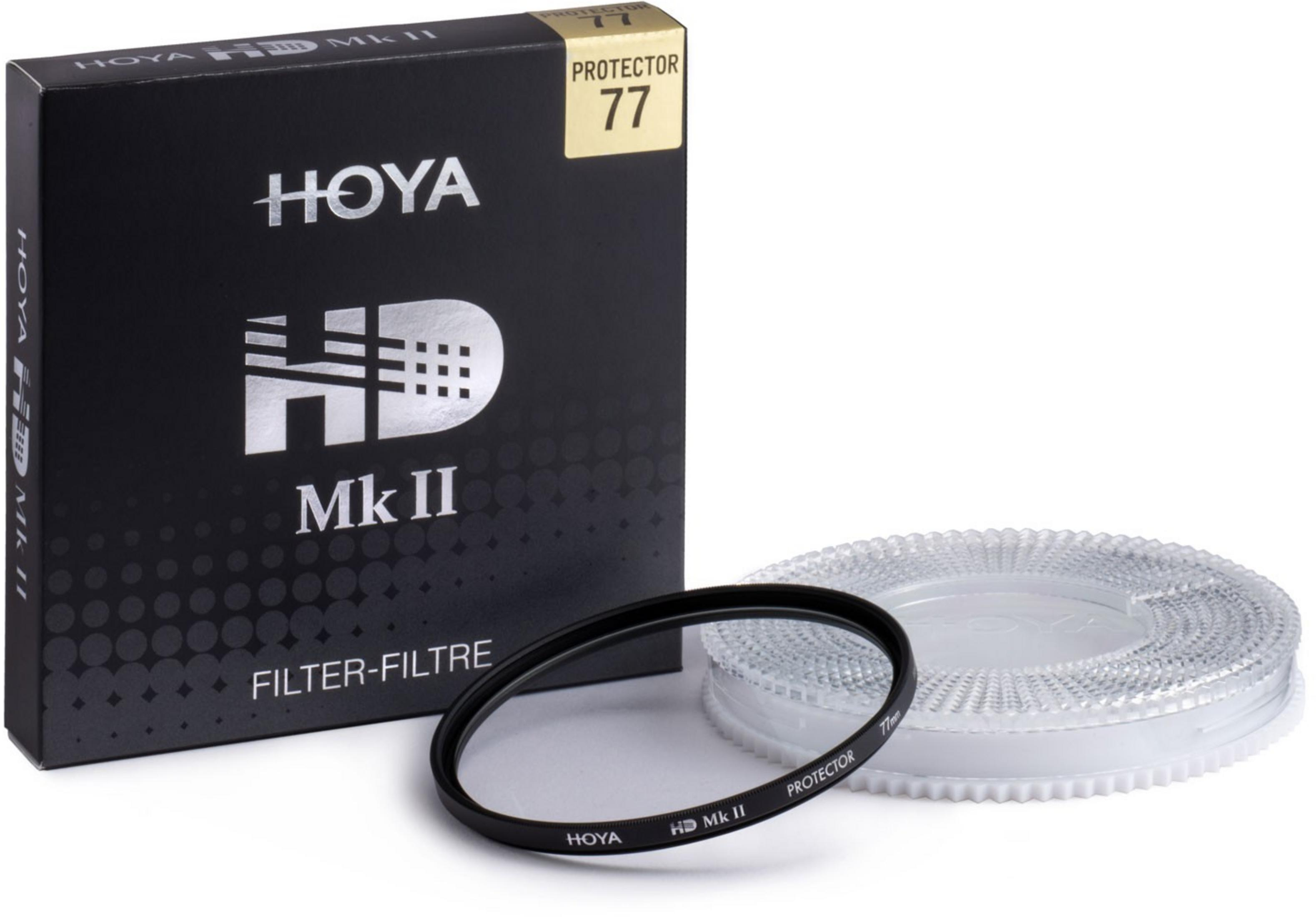 Hoya HD Mk II Protector 77mm Objektivfilter in schwarzer Verpackung.