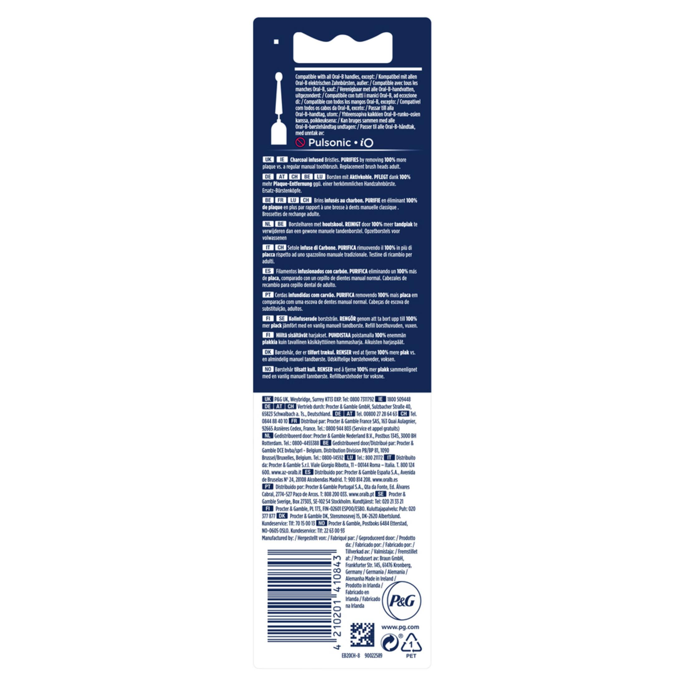 Verpackung mit elektrischer Zahnbürstenkopfinformationen und Herstellerdetails.