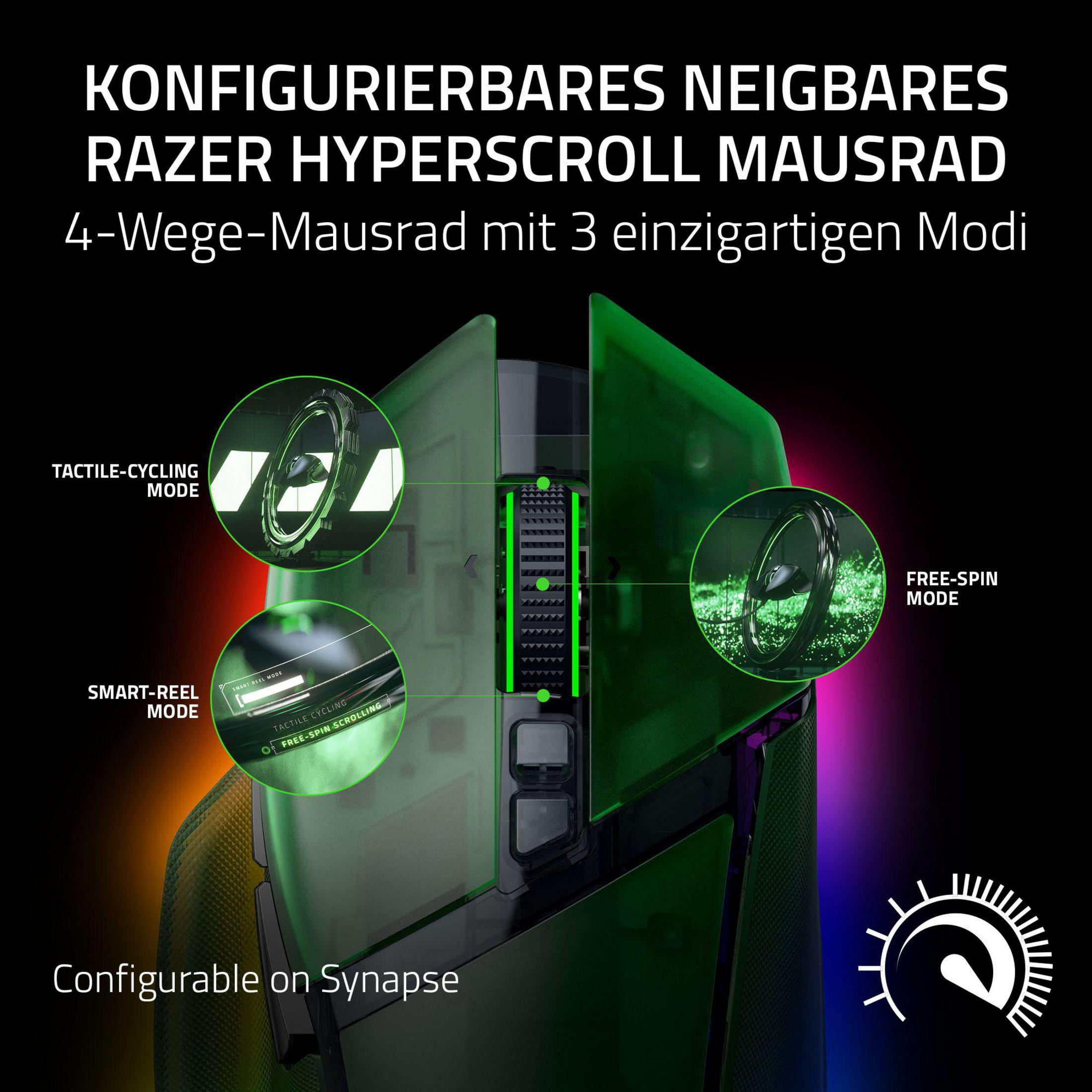 Kółko myszy Razer z trzema trybami: Dotykowy, Smart-Reel i Swobodny Obrot. Konfigurowalne.