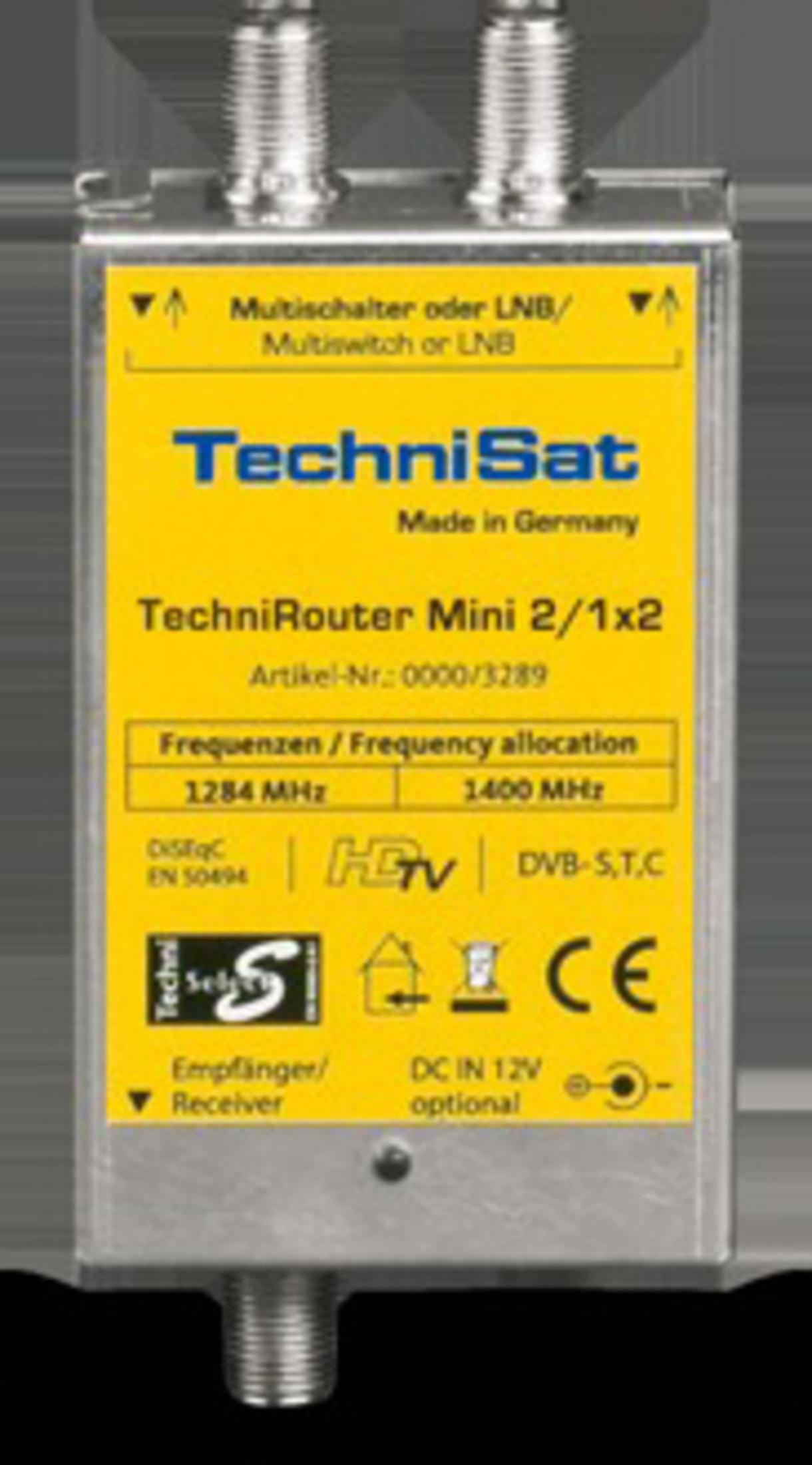 TechniSat TechniRouter Mini 2/1x2 Multiswitch für Satellitenempfang mit Anschlüssen.