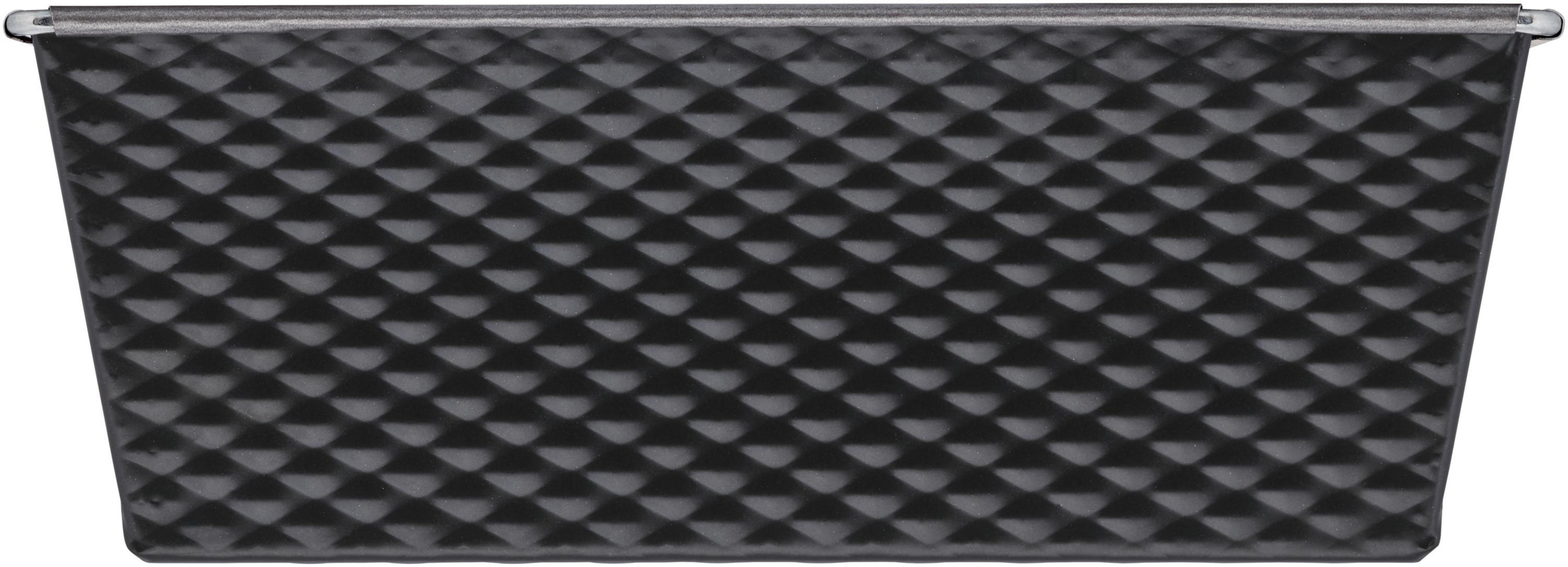 Ciemnoszara forma do pieczenia z rombami i metalową obręczą.