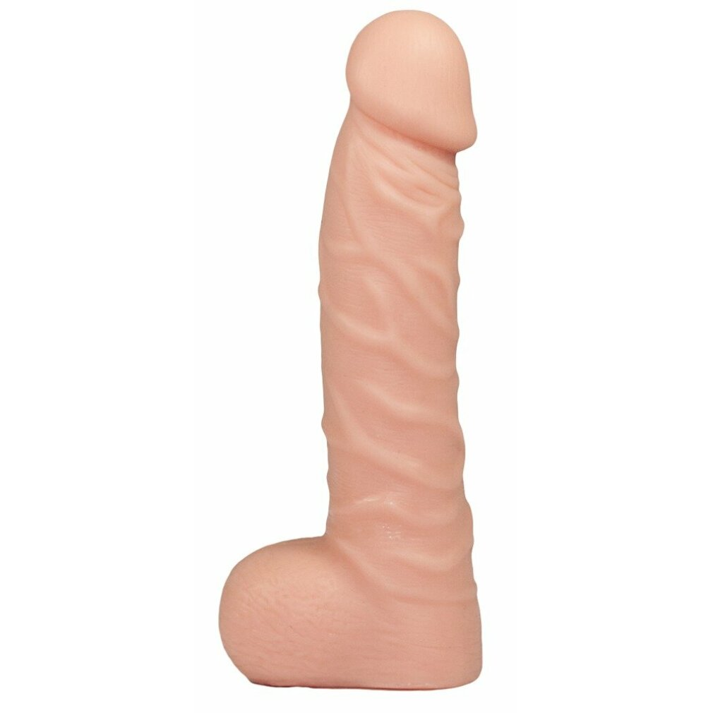 Eine realistische, fleischfarbene Phallus-Attrappe mit Textur.