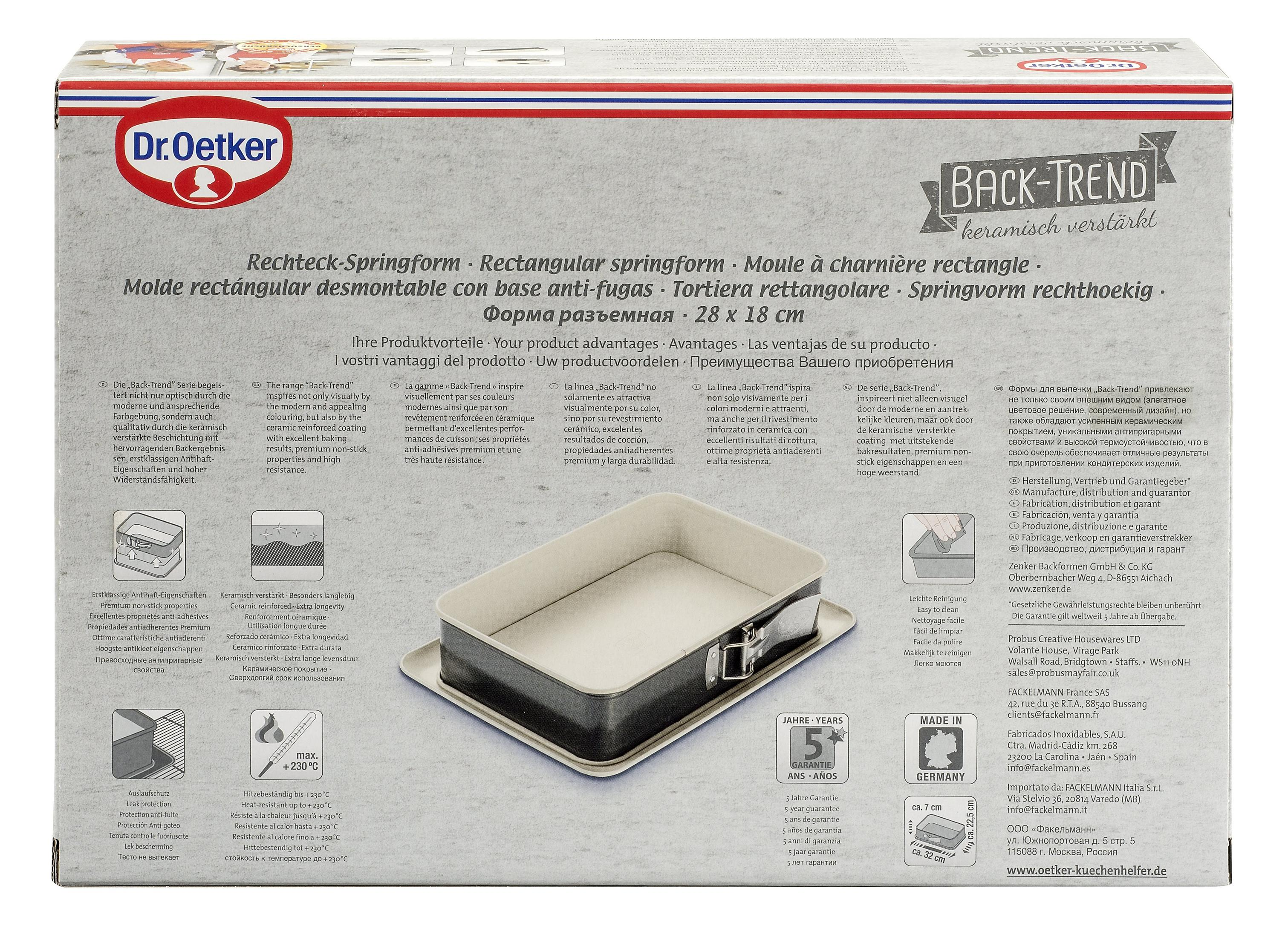 Dr. Oetker Back-Trend rechteckige Springform, 28x18 cm, mit Keramikbeschichtung.