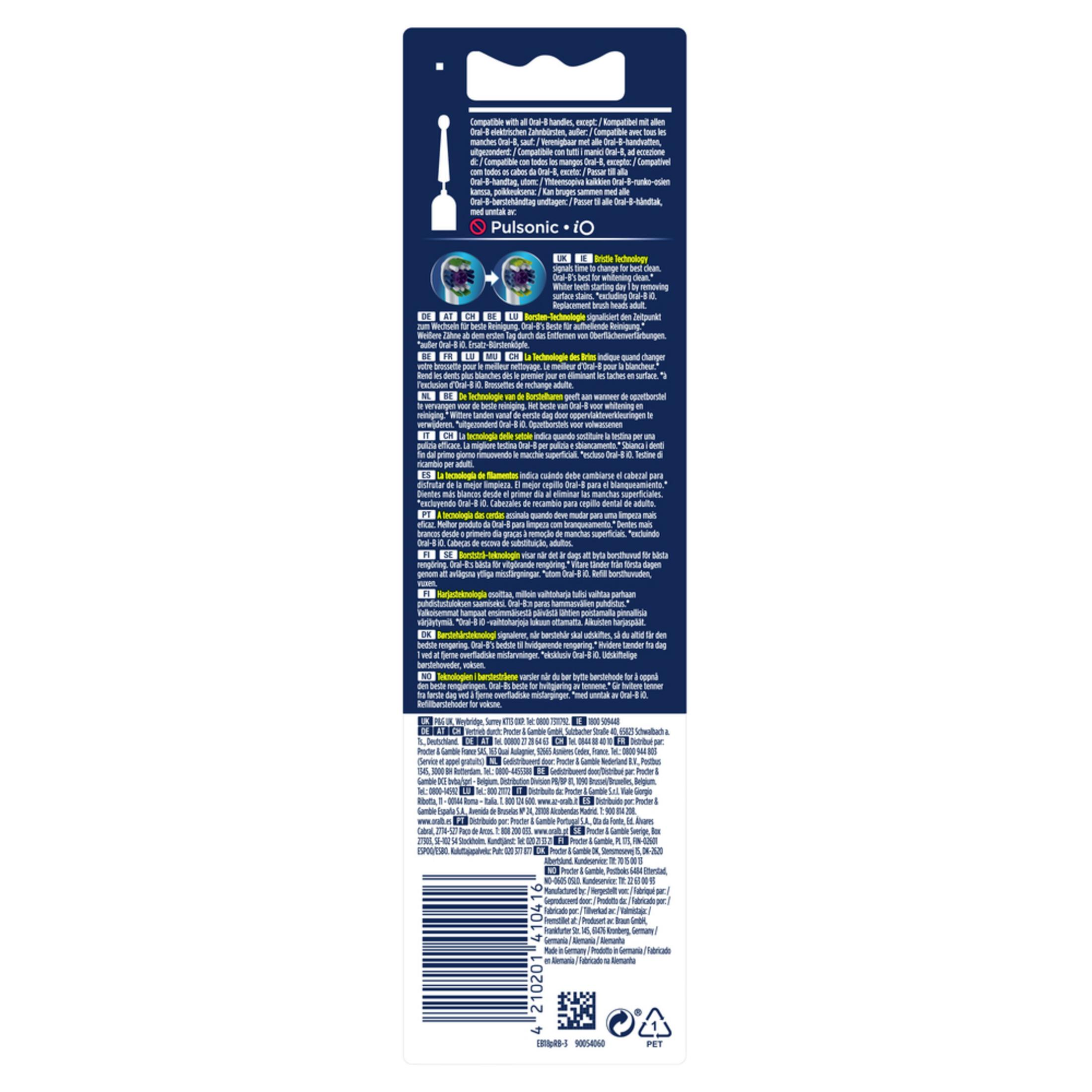 Verpackung eines Oral-B Pulsonic iO Aufsatzes mit mehrsprachigen Informationen.