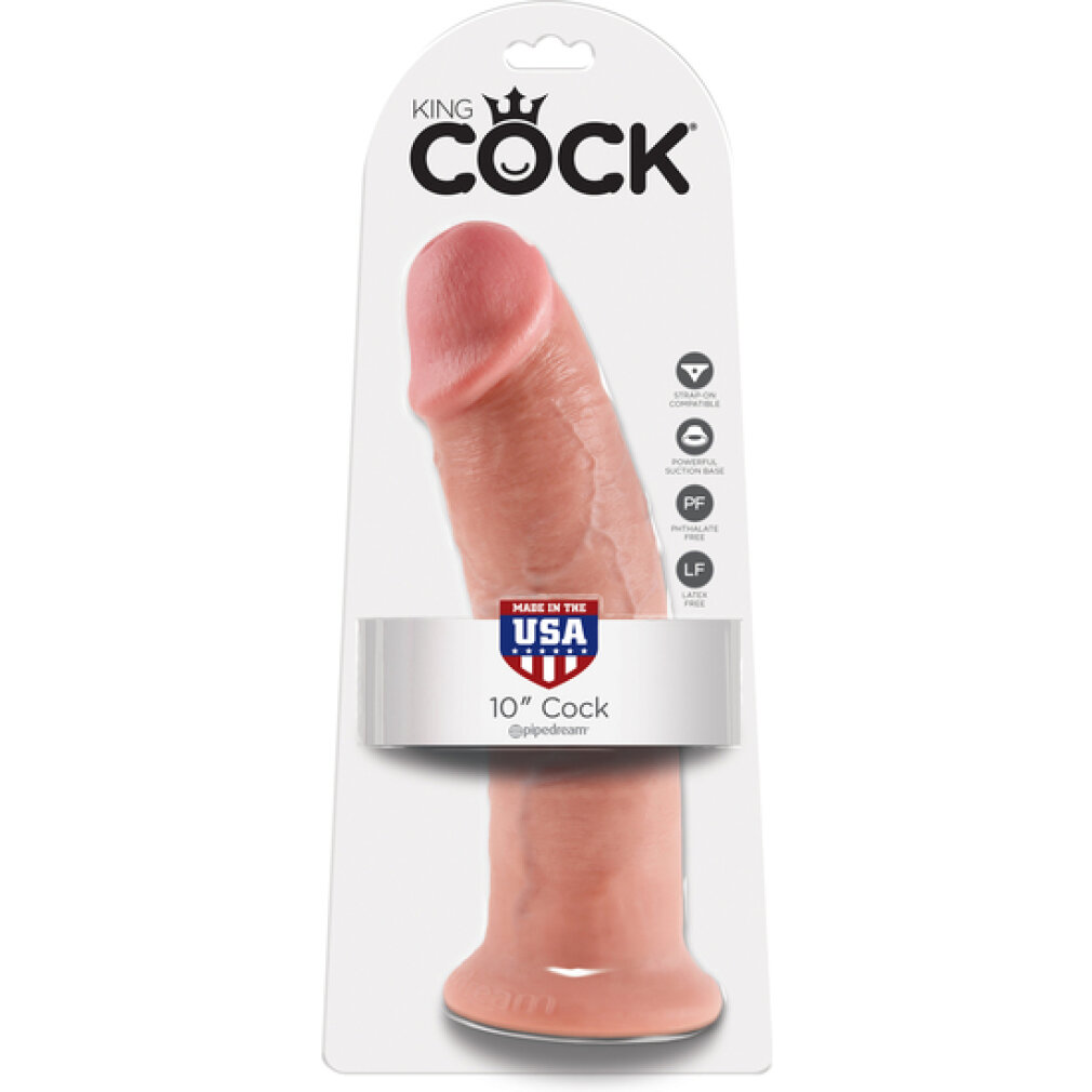 Ein rosafarbener Dildo in der Verpackung mit der Aufschrift "King Cock".