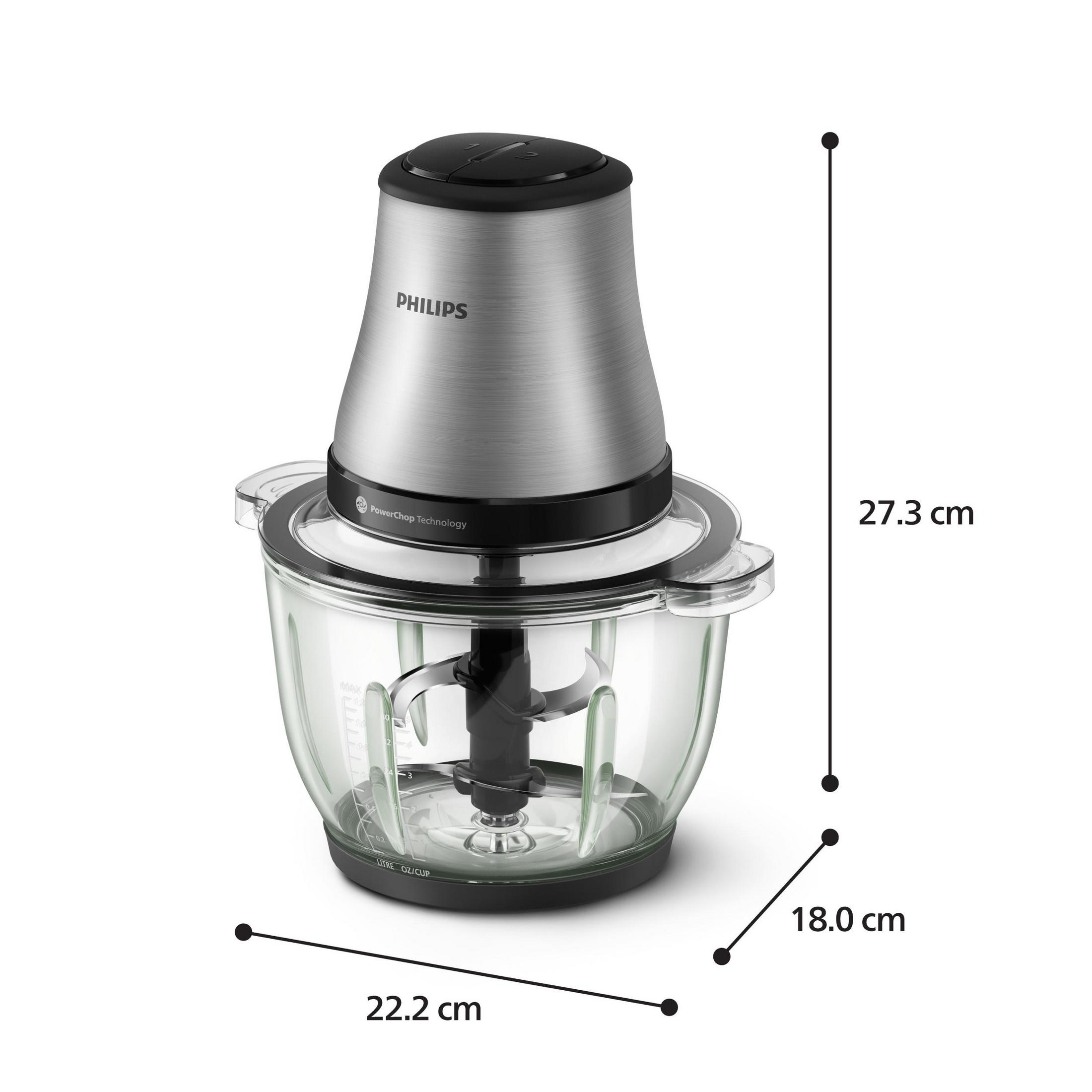Tritatutto Philips: 27,3x18x22,2cm, unità motore silver, ciotola in vetro.