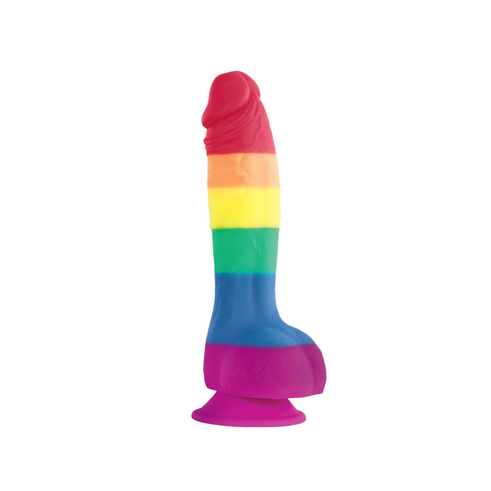 Tęczowy dildo z przyssawką.