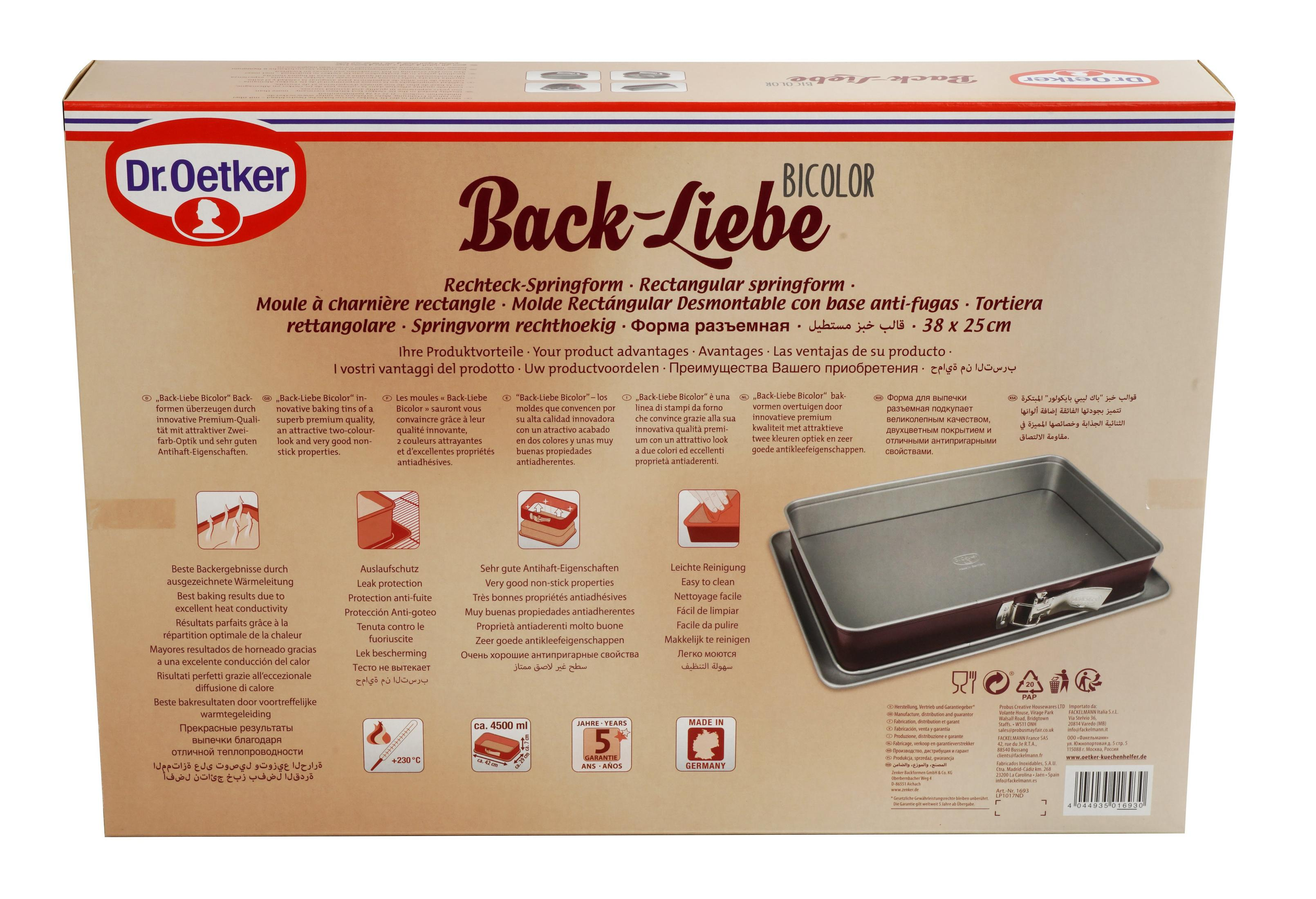 Dr. Oetker Back-Liebe Bicolor rechteckige Springform, 38x25cm.