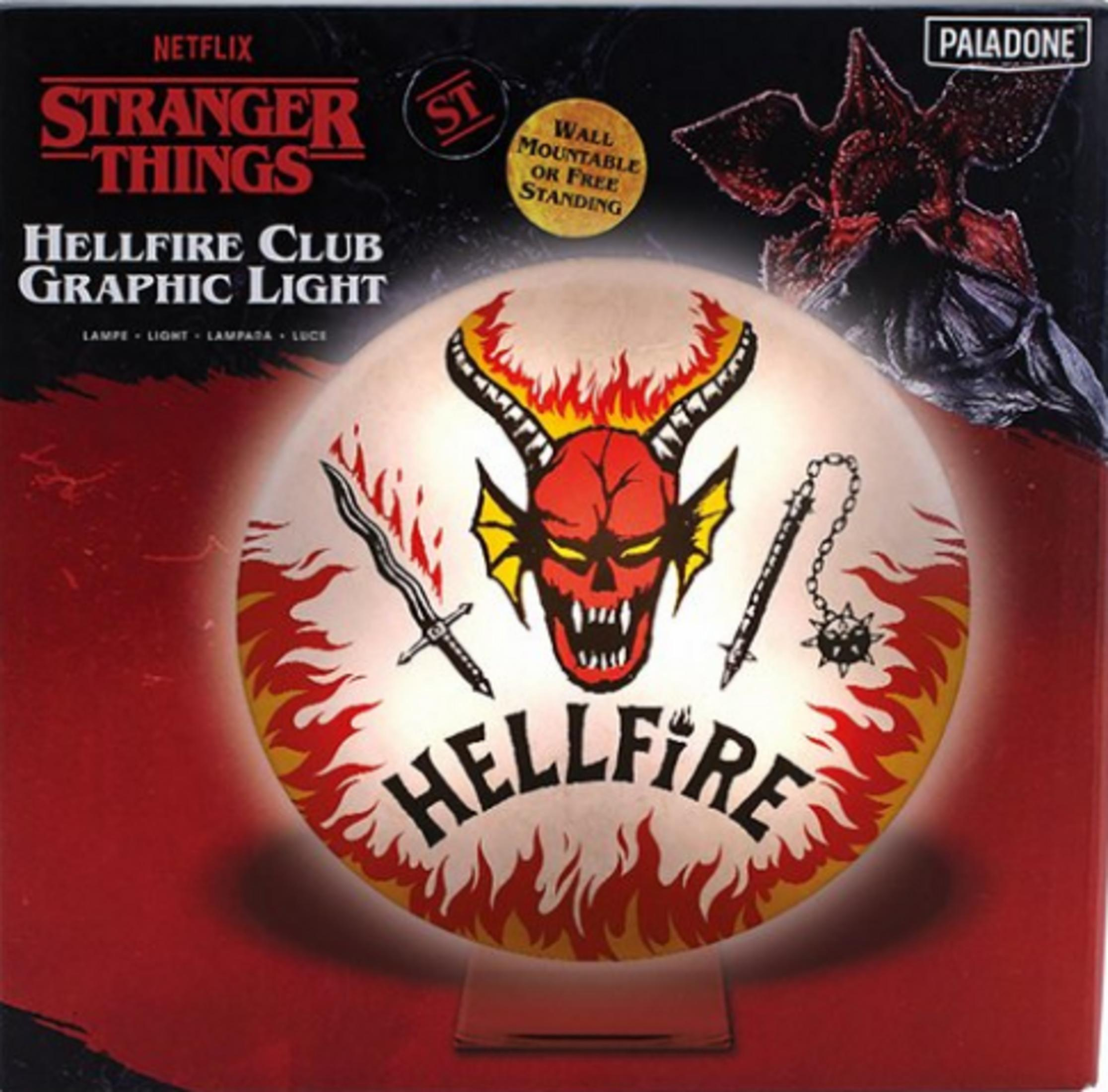 Stranger Things Hellfire Club Lampe mit Teufelskopf und Flammen.