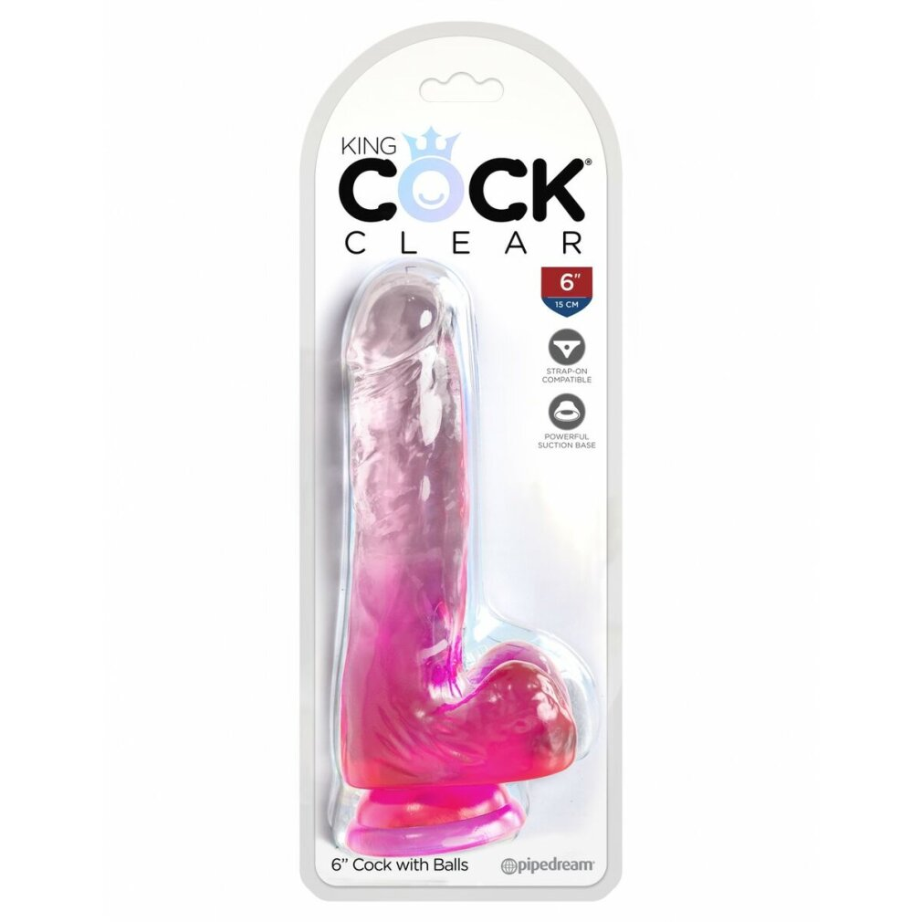 Ein 6-Zoll-Cock mit Bällen in Pink und Transparent, verpackt.