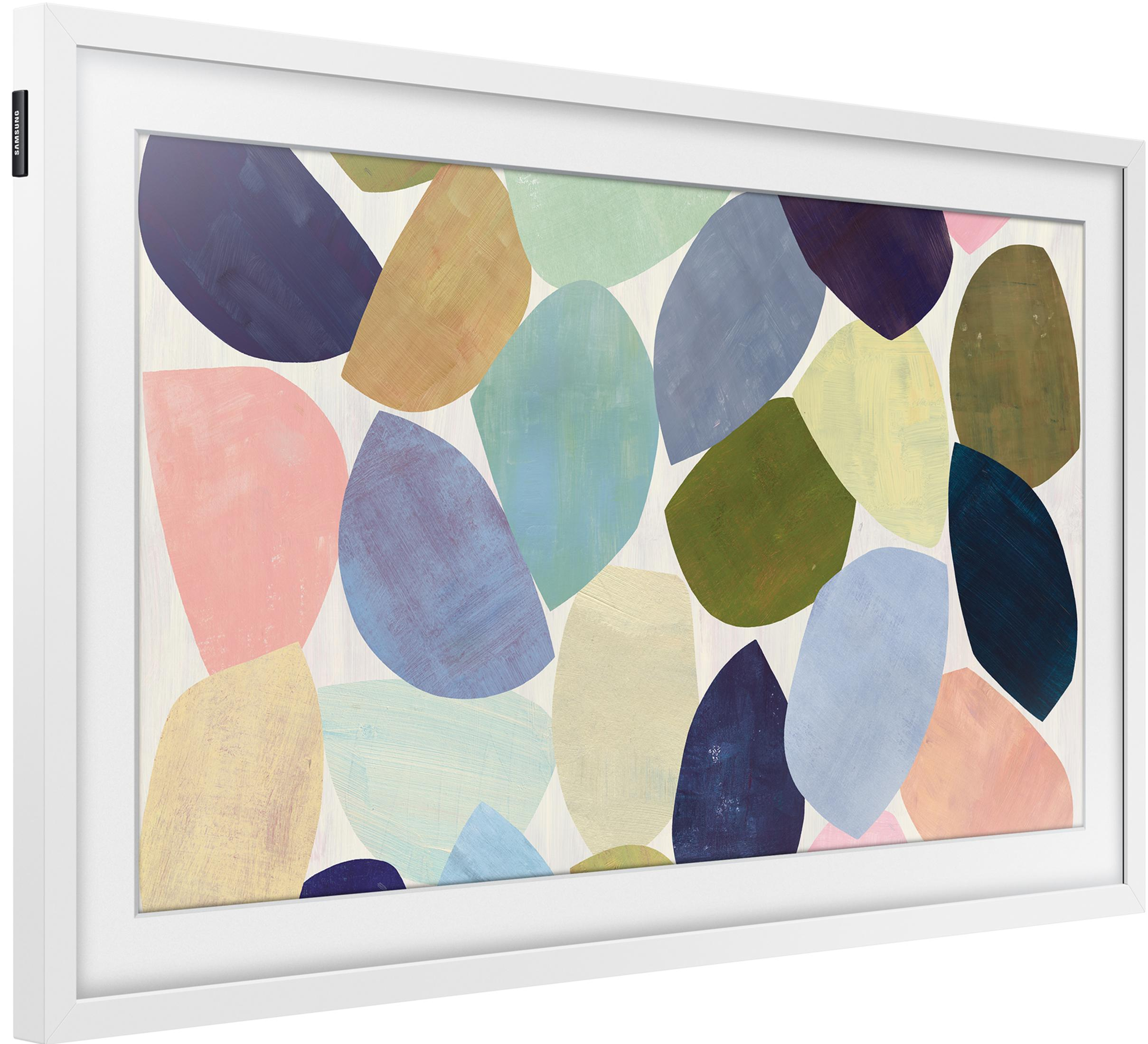 Abstract schilderij met kleurrijke, organische vormen op lichte achtergrond.