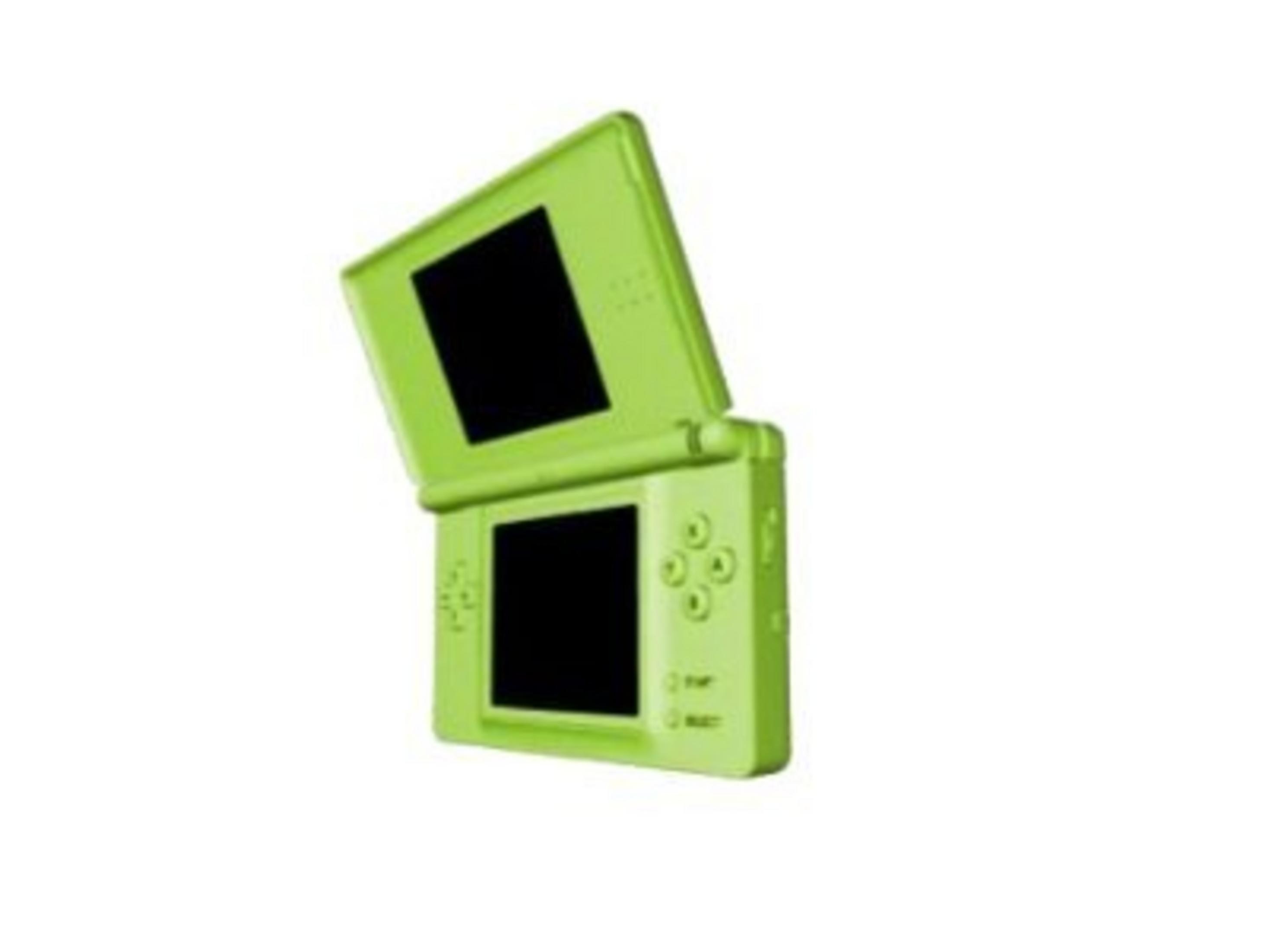 Ein hellgrünes Nintendo DS Lite mit schwarzen Bildschirmen.