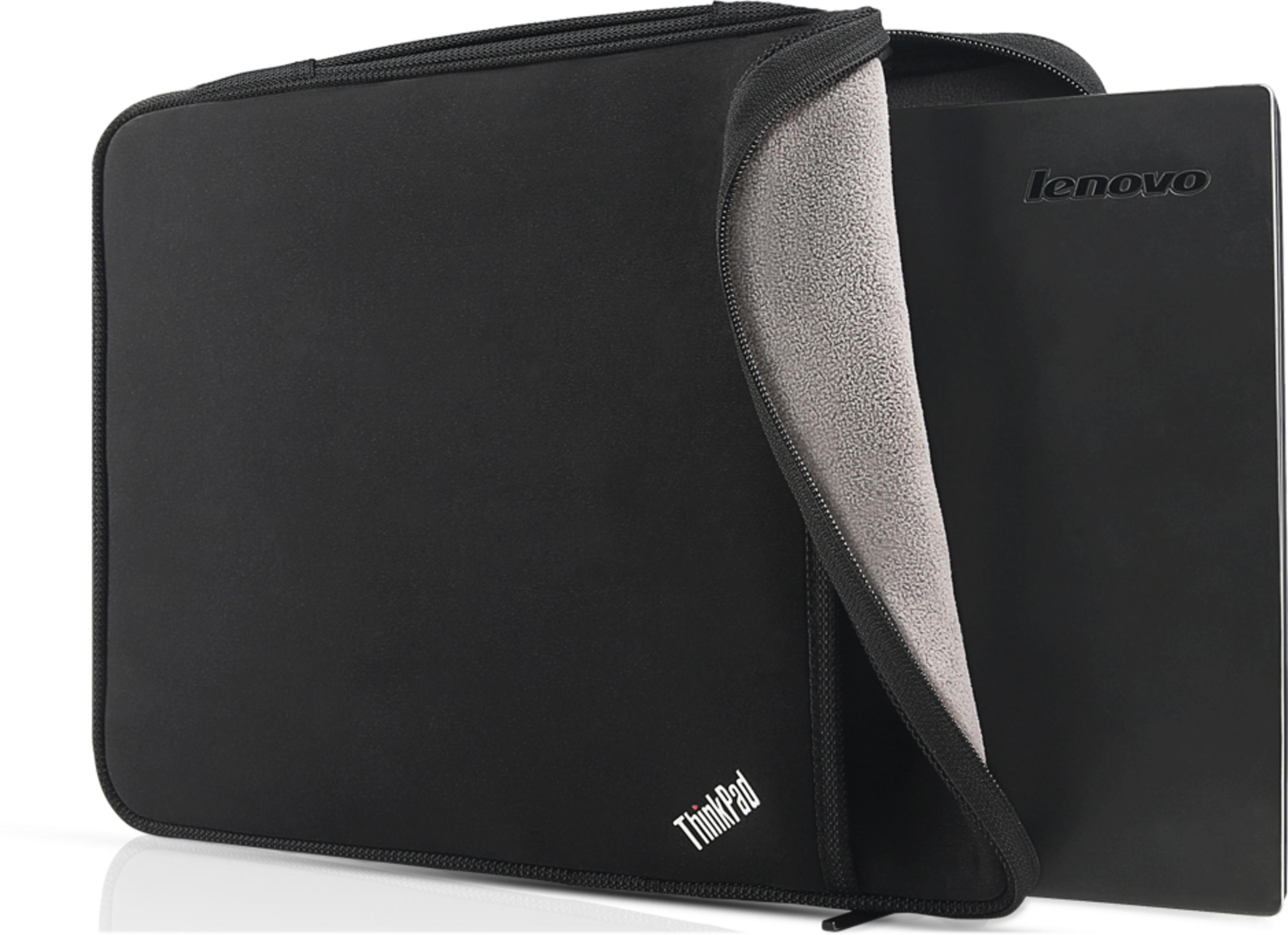 İçinde Lenovo ThinkPad dizüstü bilgisayar bulunan siyah dizüstü bilgisayar kılıfı.