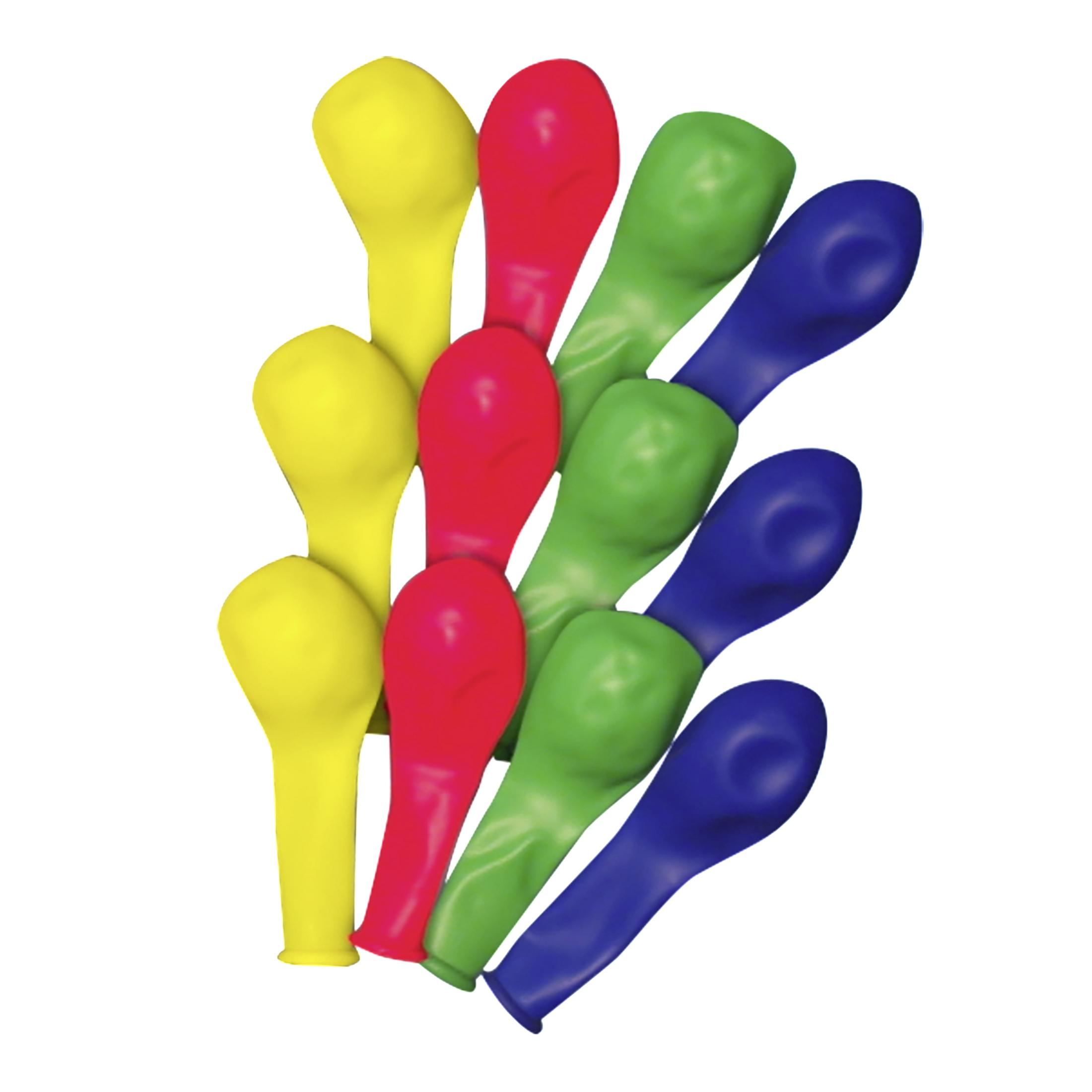 Un grappolo di palloncini colorati: gialli, rossi, verdi e blu.