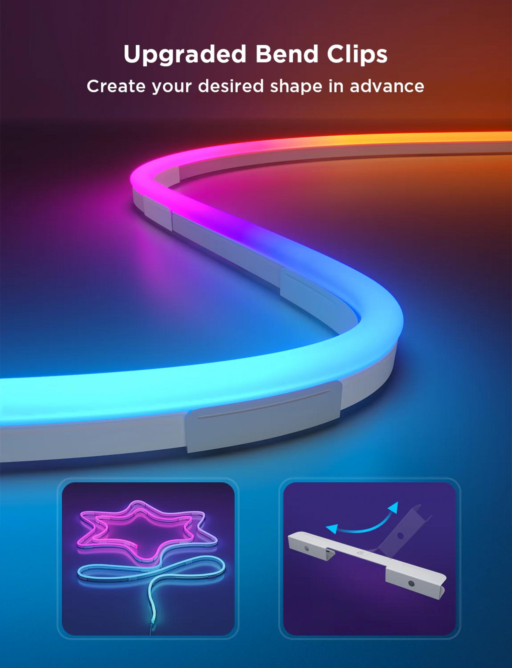 Striscia LED flessibile nei toni del blu e rosa, con clip e forma a stella.
