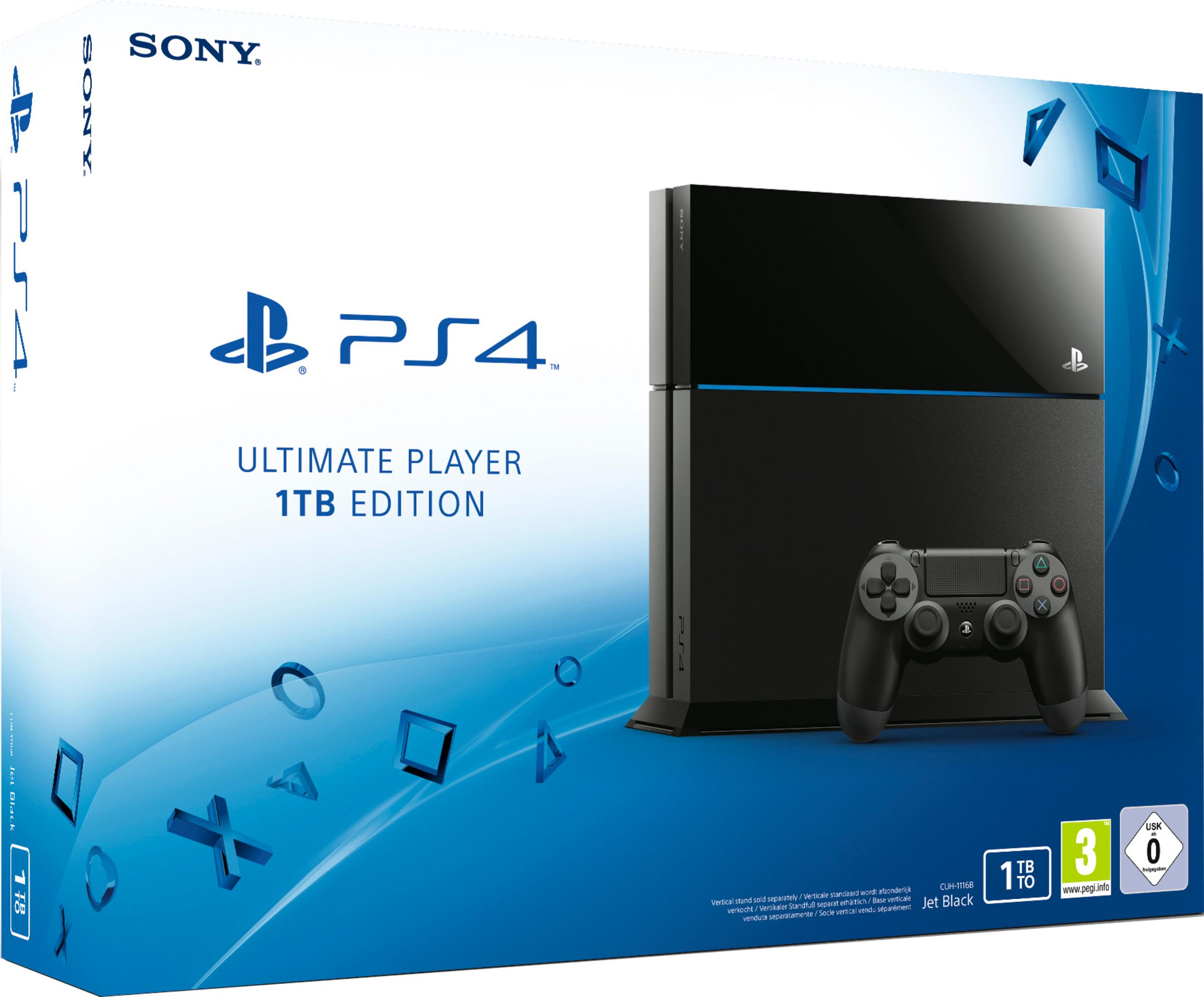PlayStation 4 Ultimate Player Edition 1TB mit Controller und Konsole.