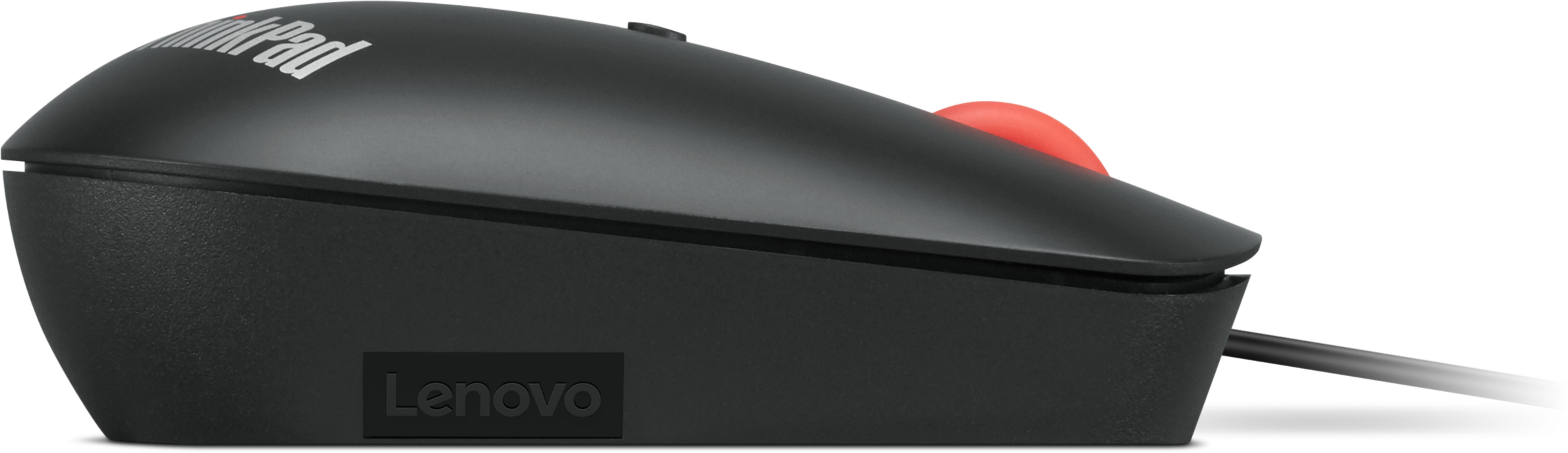 Black Lenovo ThinkPad trackball mouse with a red trackball and cable.
