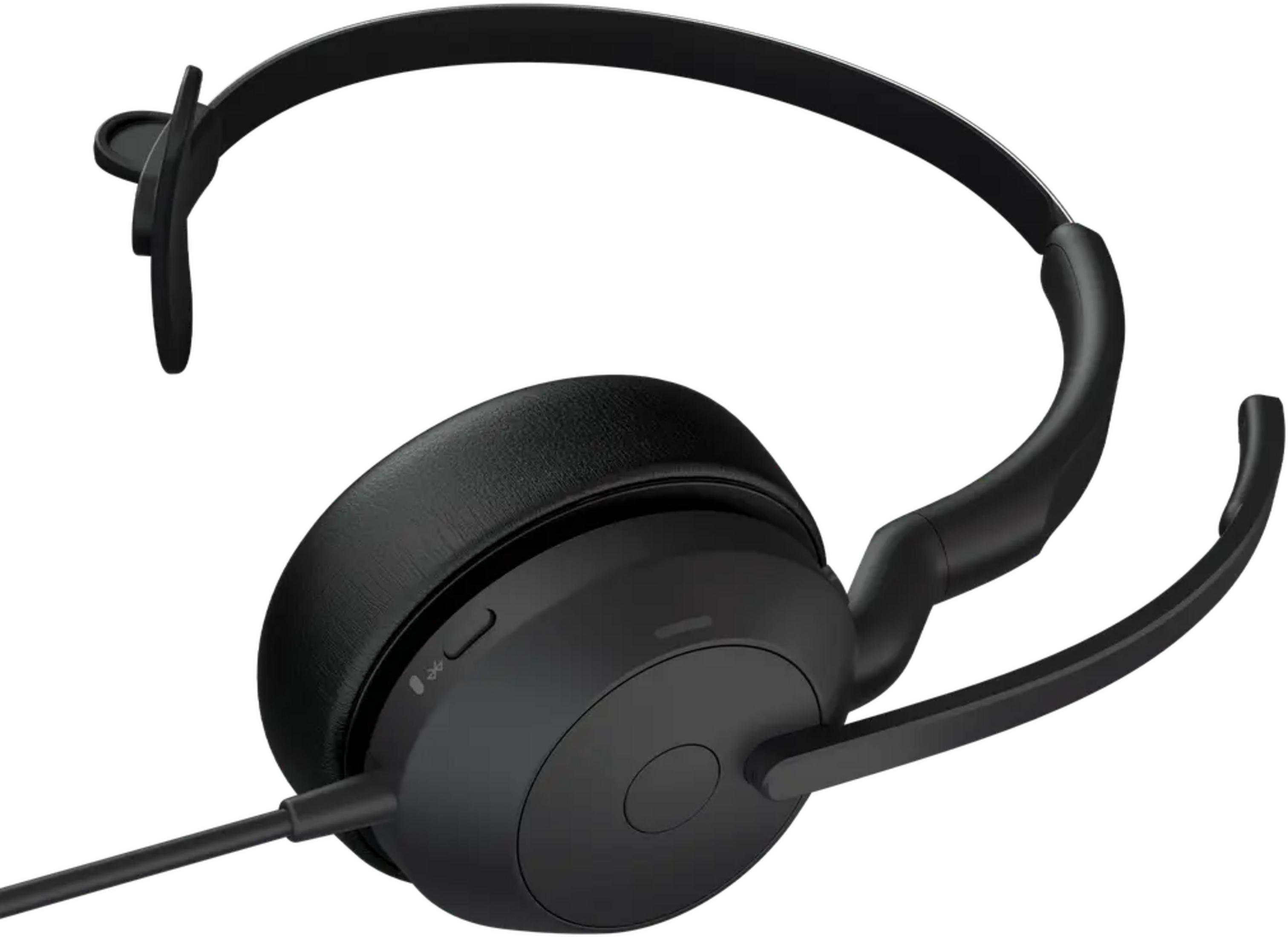 Cuffie nere over-ear con microfono e cavo.