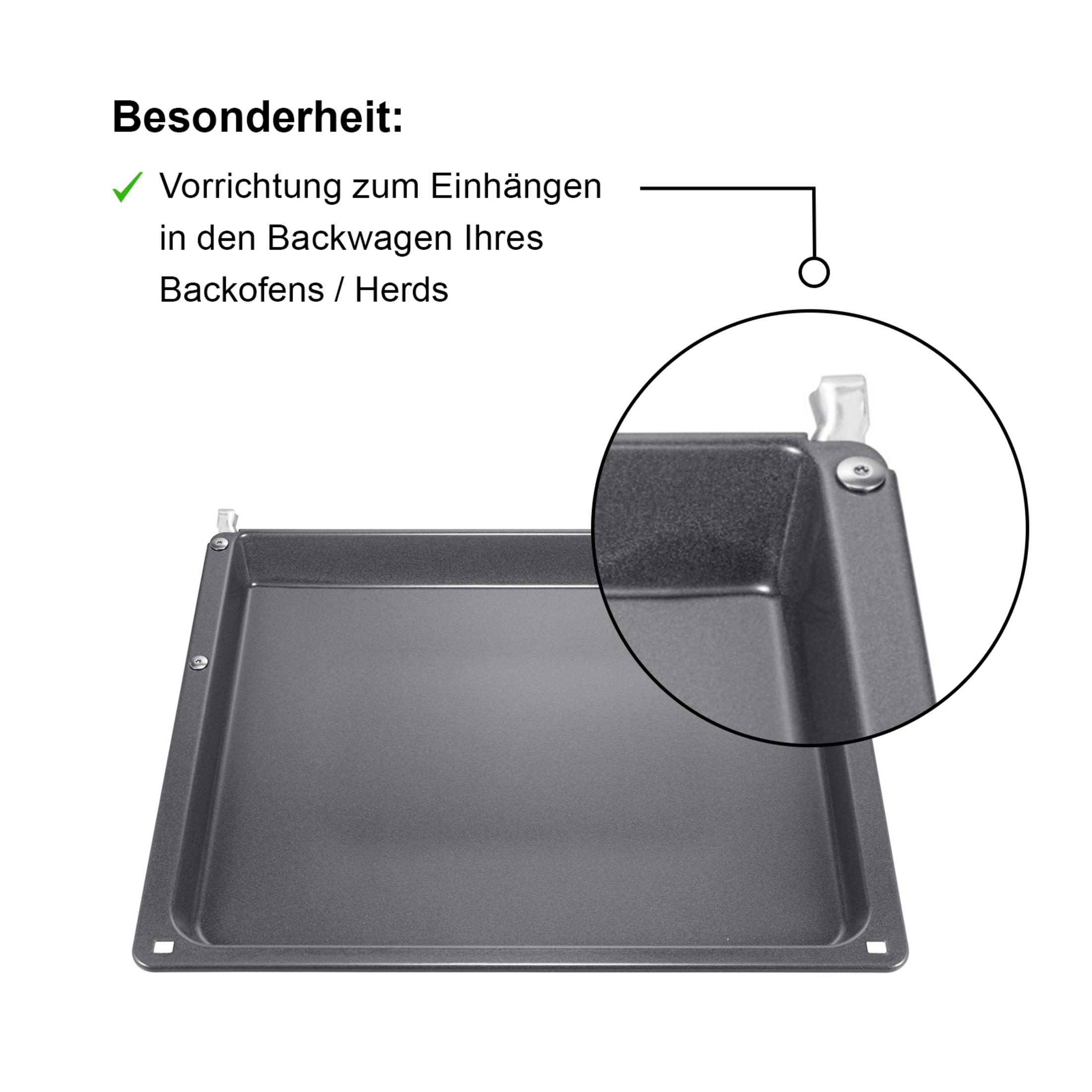Graue Backblech mit Einhängevorrichtung, nahaufnahme