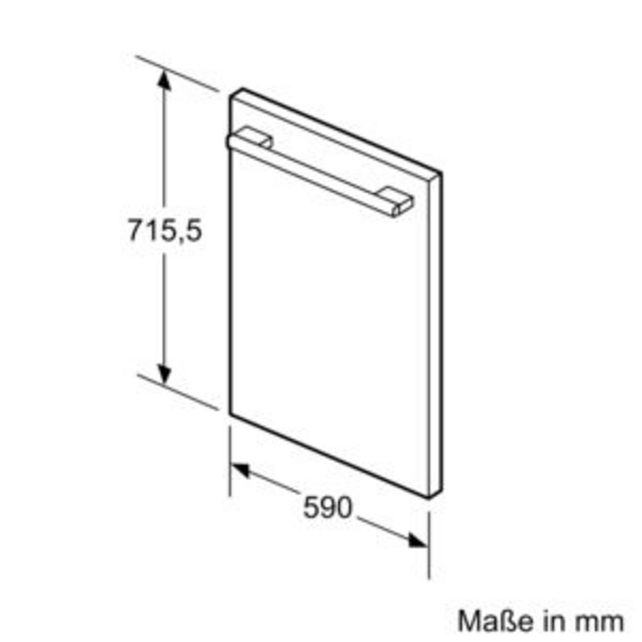 Technische Zeichnung eines Geschirrspülers mit Bemaßungen 715,5 x 590 mm.