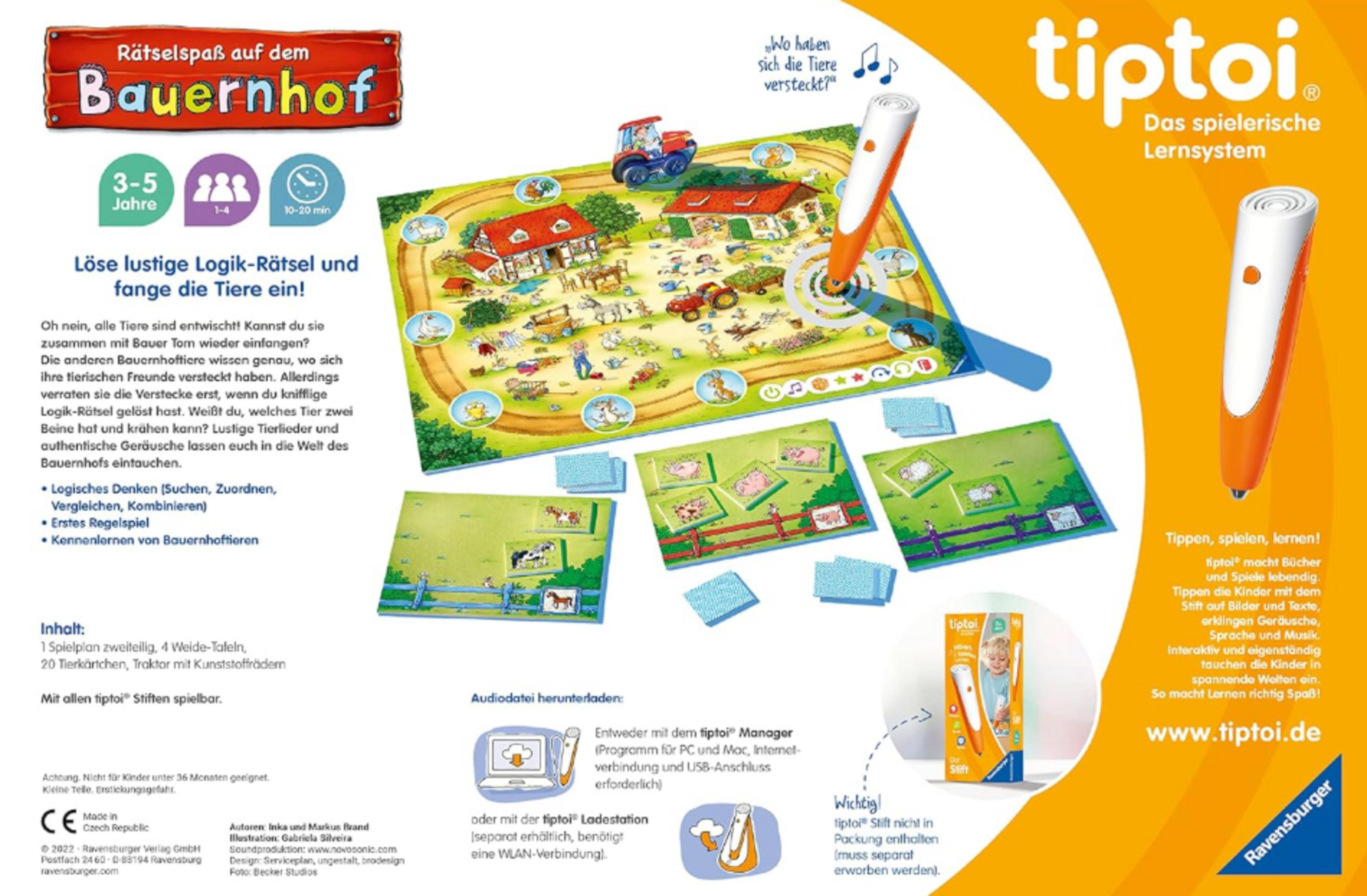 Tiptoi Bauernhof Spiel: Brettspiel mit Bauernhoftieren, Traktor und tiptoi Stift.