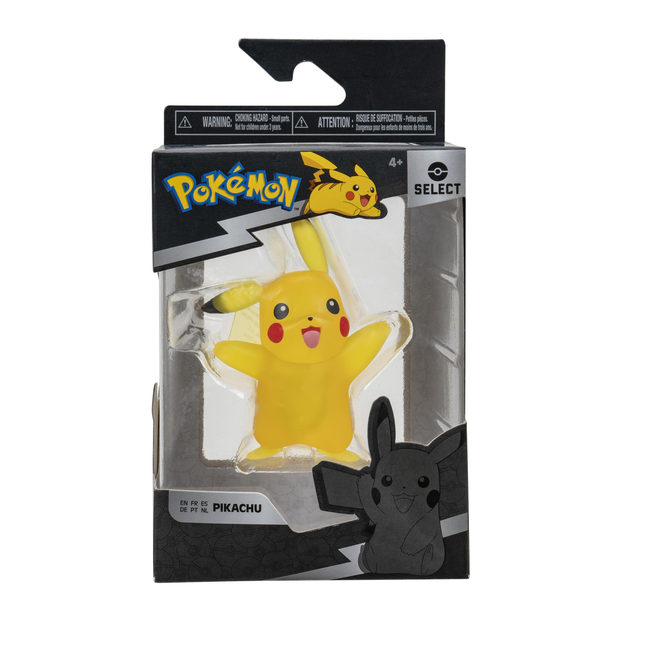 Eine gelbe Pikachu-Figur in einer Verpackung mit Pokémon-Logo.