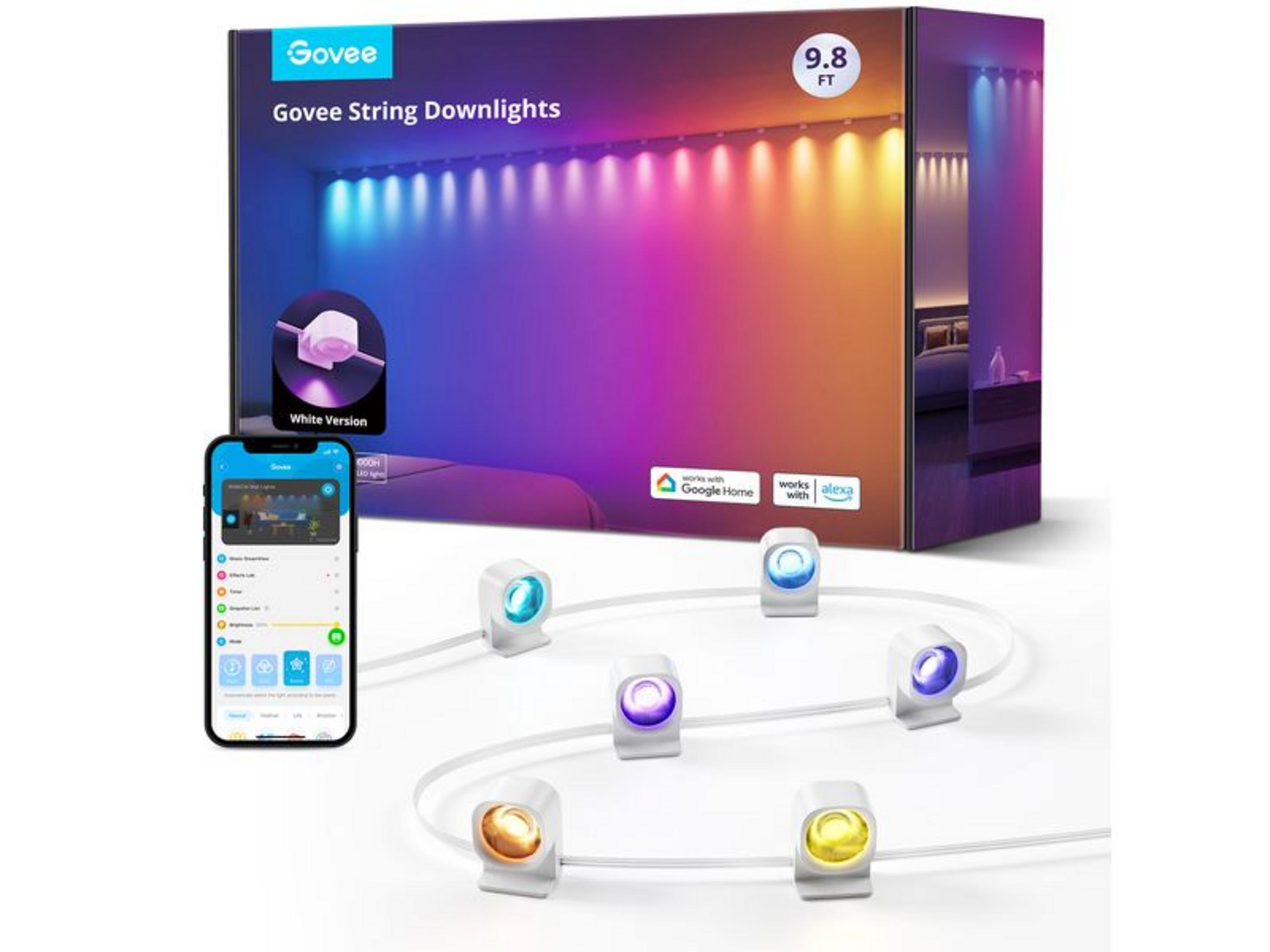 Govee String Downlights akıllı telefon uygulaması ve Alexa/Google Home uyumluluğu.