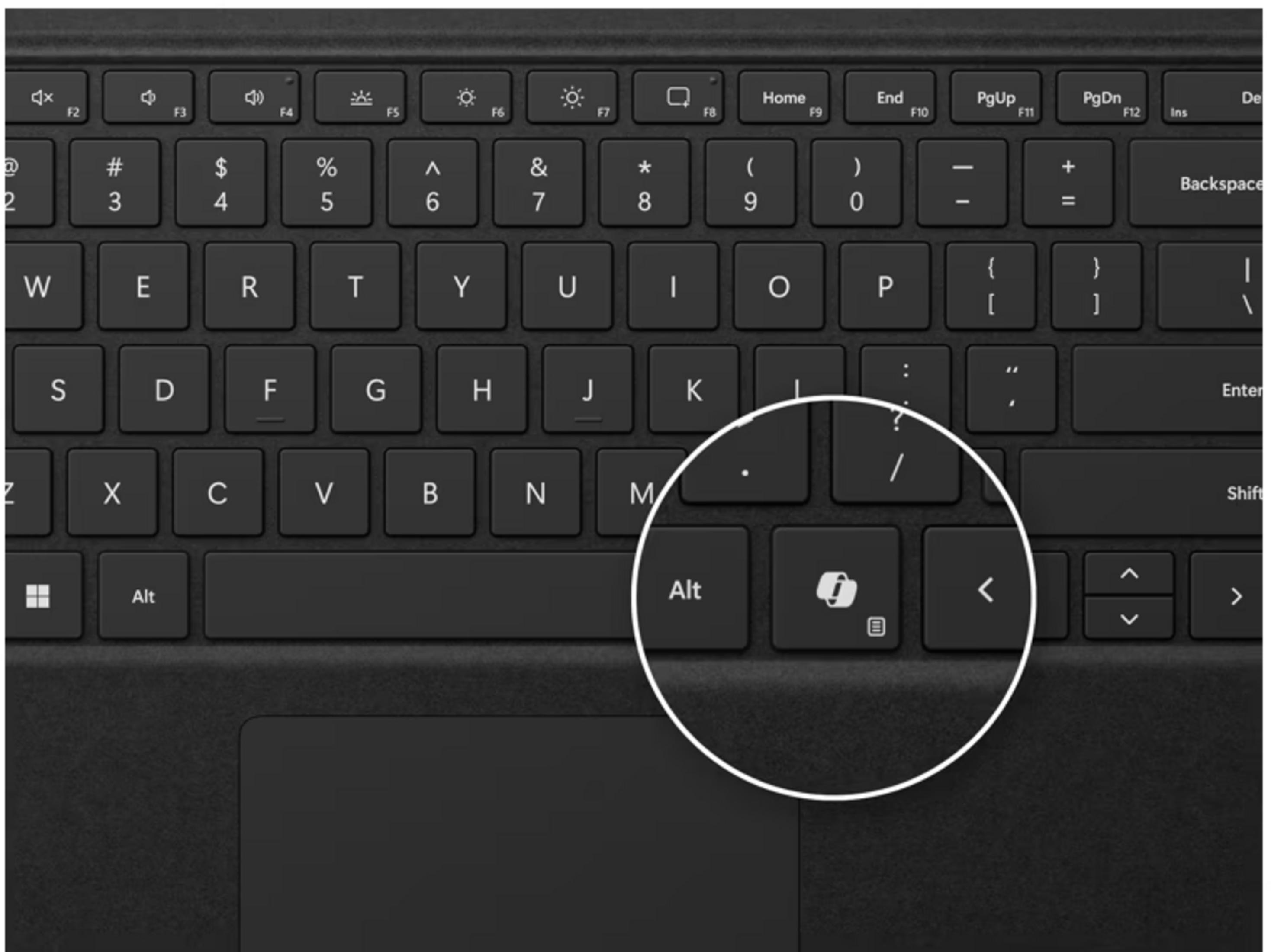 Schwarze Tastatur mit Fokus auf die Alt-Taste und die Windows-Taste.
