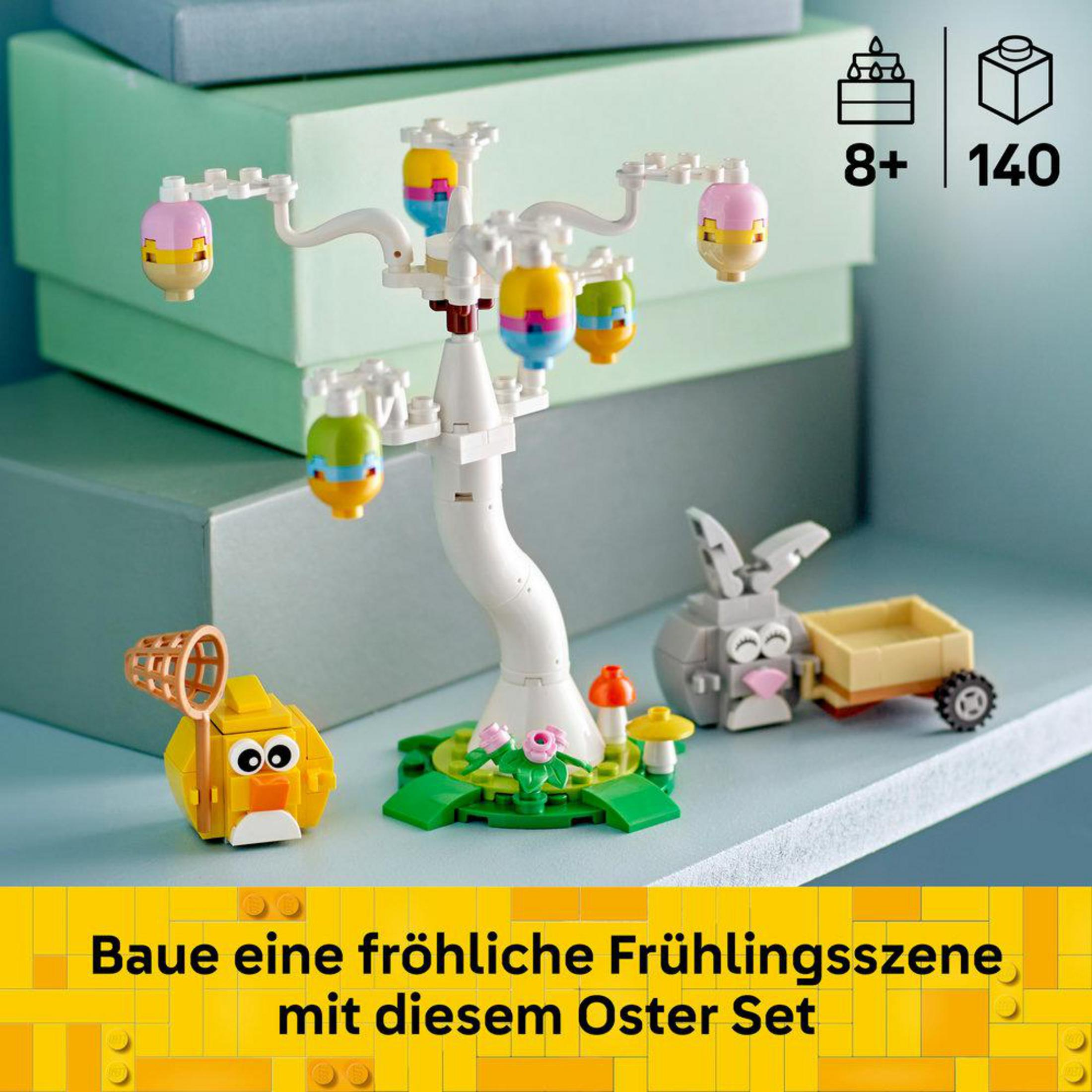 Set pasquale con albero, pulcino, coniglio e carretto.