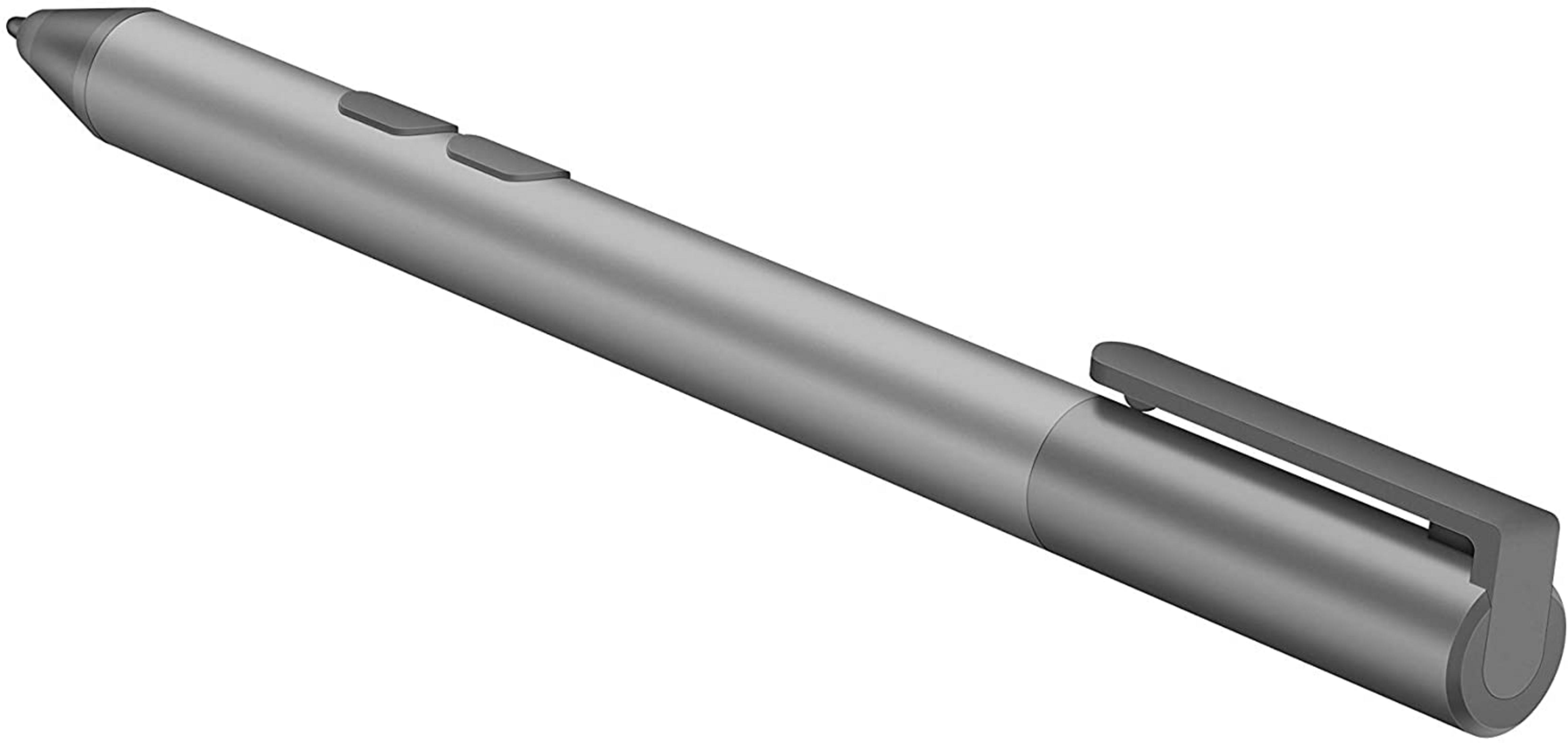 Srebrny rysik z dwoma przyciskami i klipsem. Ujęcie studyjne.