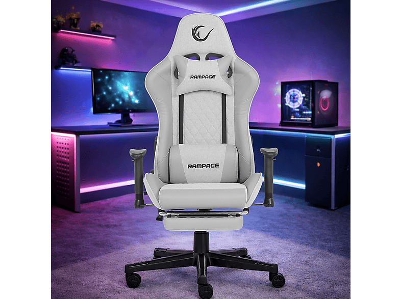 RAMPAGE KL-R27 Elemental Ayak Dayama Yerli Terletmez Kumaş Gri / Karbon Gaming Oyuncu Koltuğu Gri
