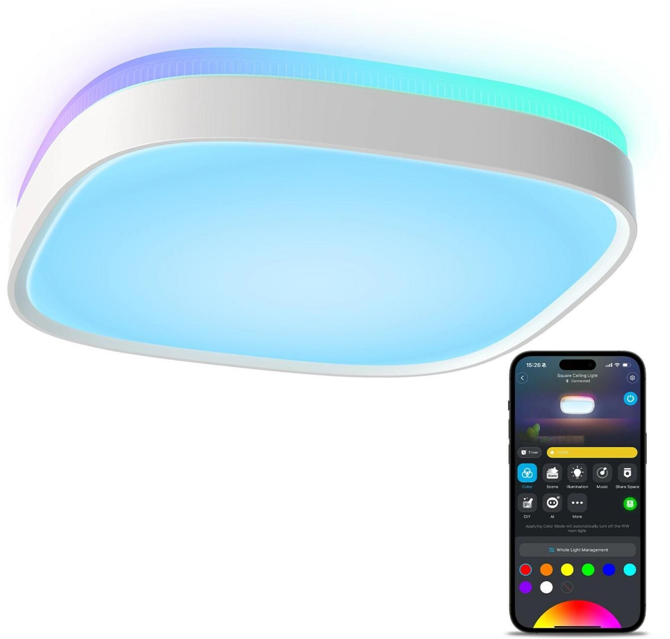 RGB aydınlatmalı ve akıllı telefon uygulamalı tavan lambası.