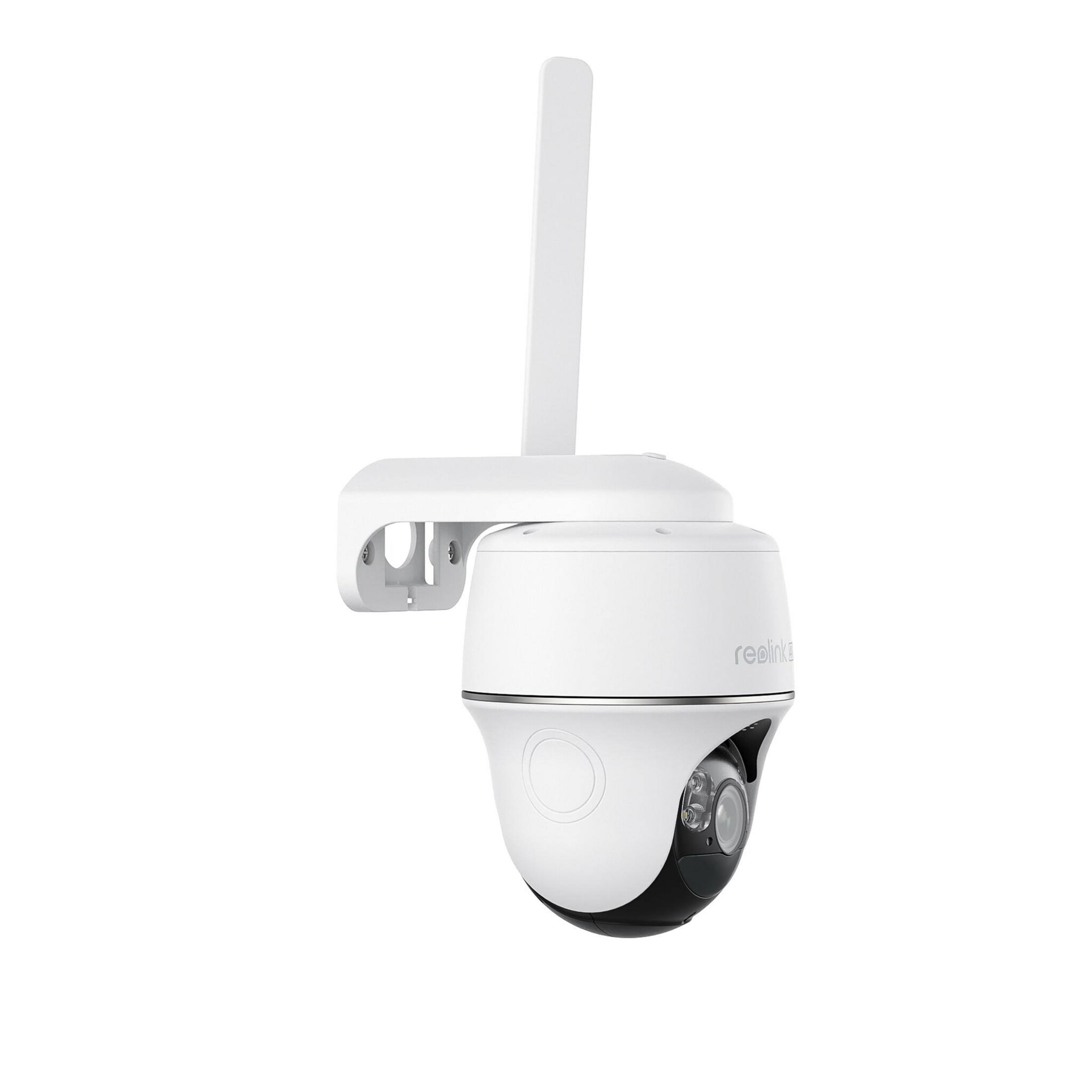 Biała kamera monitorująca z anteną na białym tle.