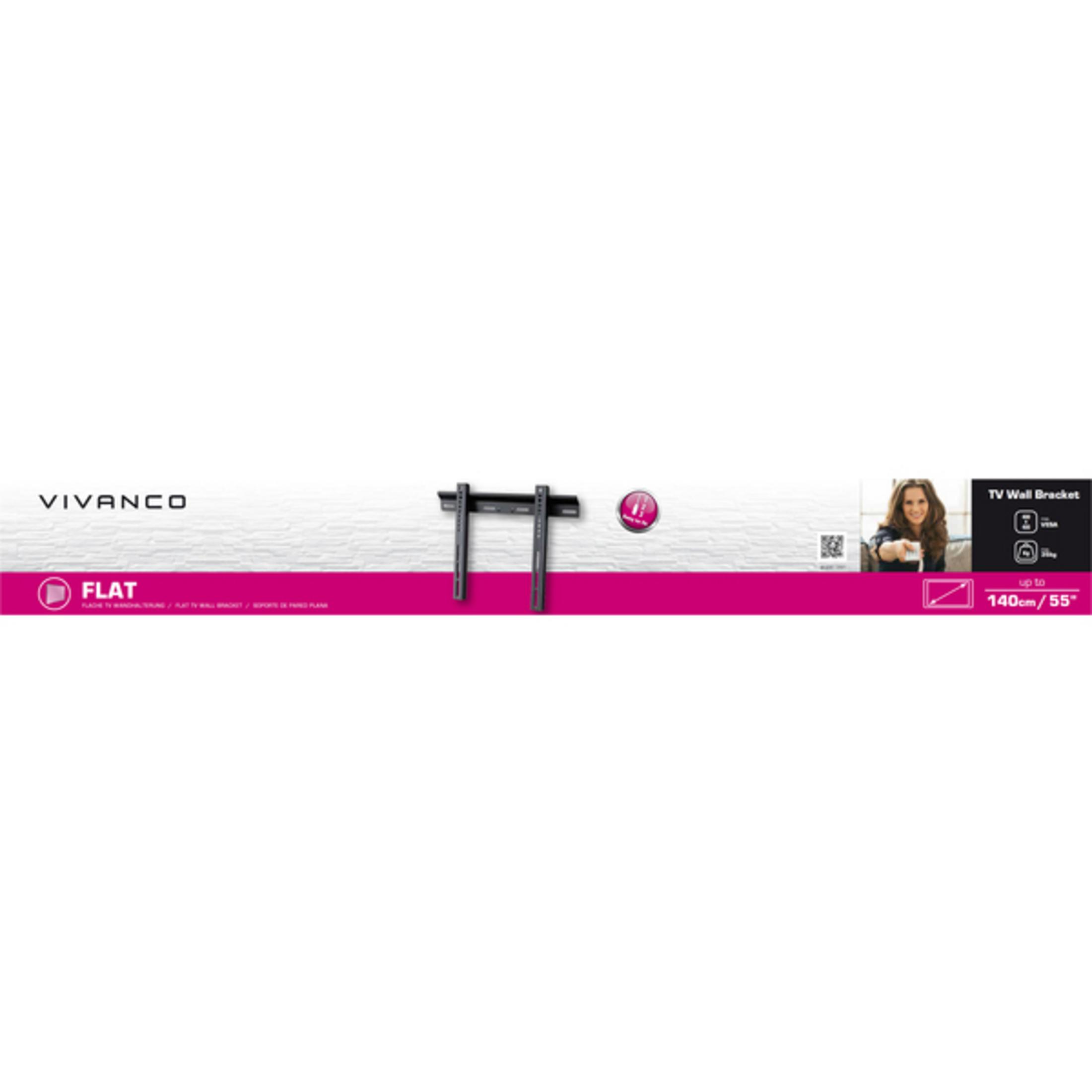 Soporte de pared plano Vivanco para TV de hasta 55 pulgadas.