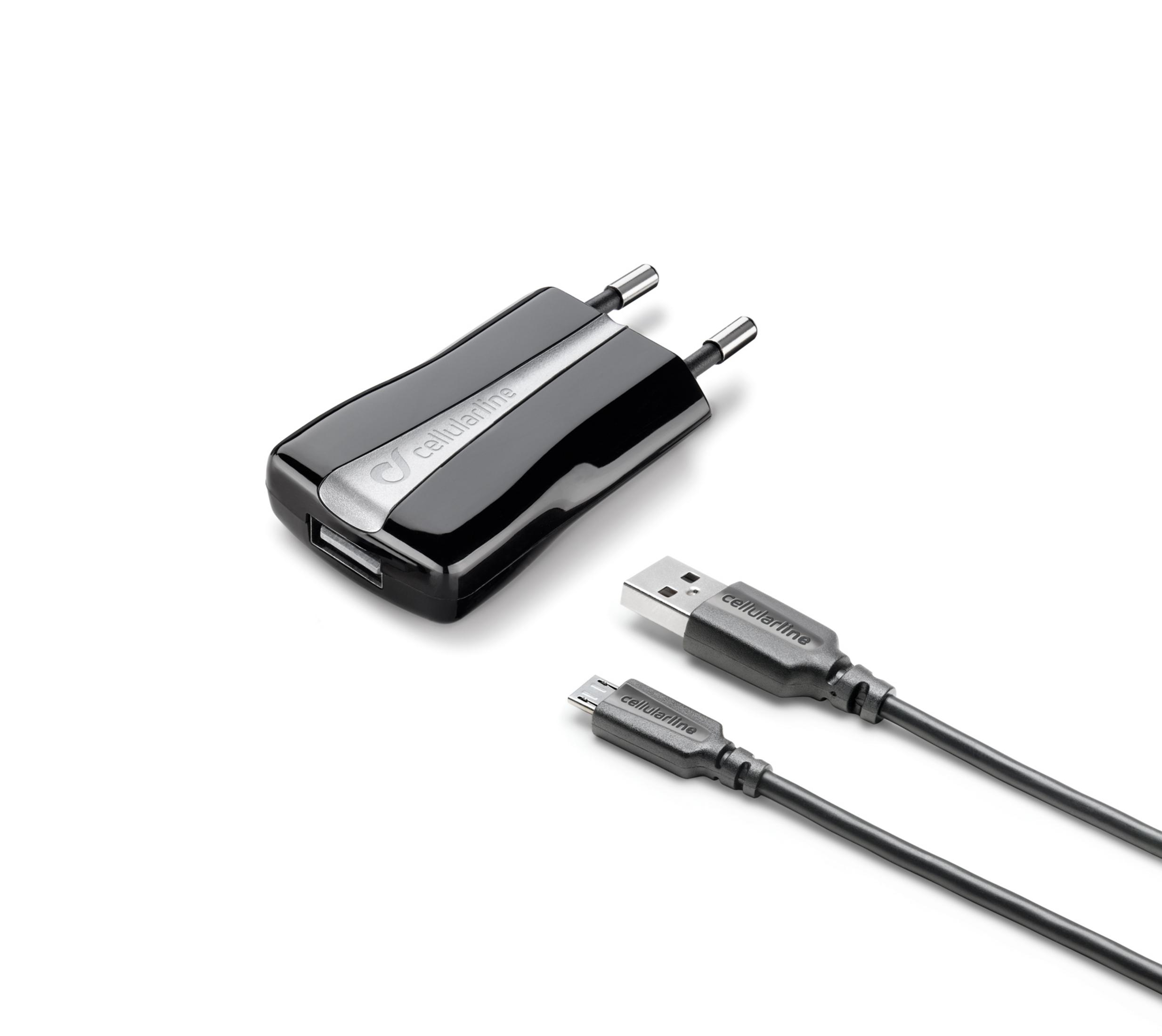 Zwarte USB-adapter met twee kabels op witte achtergrond.