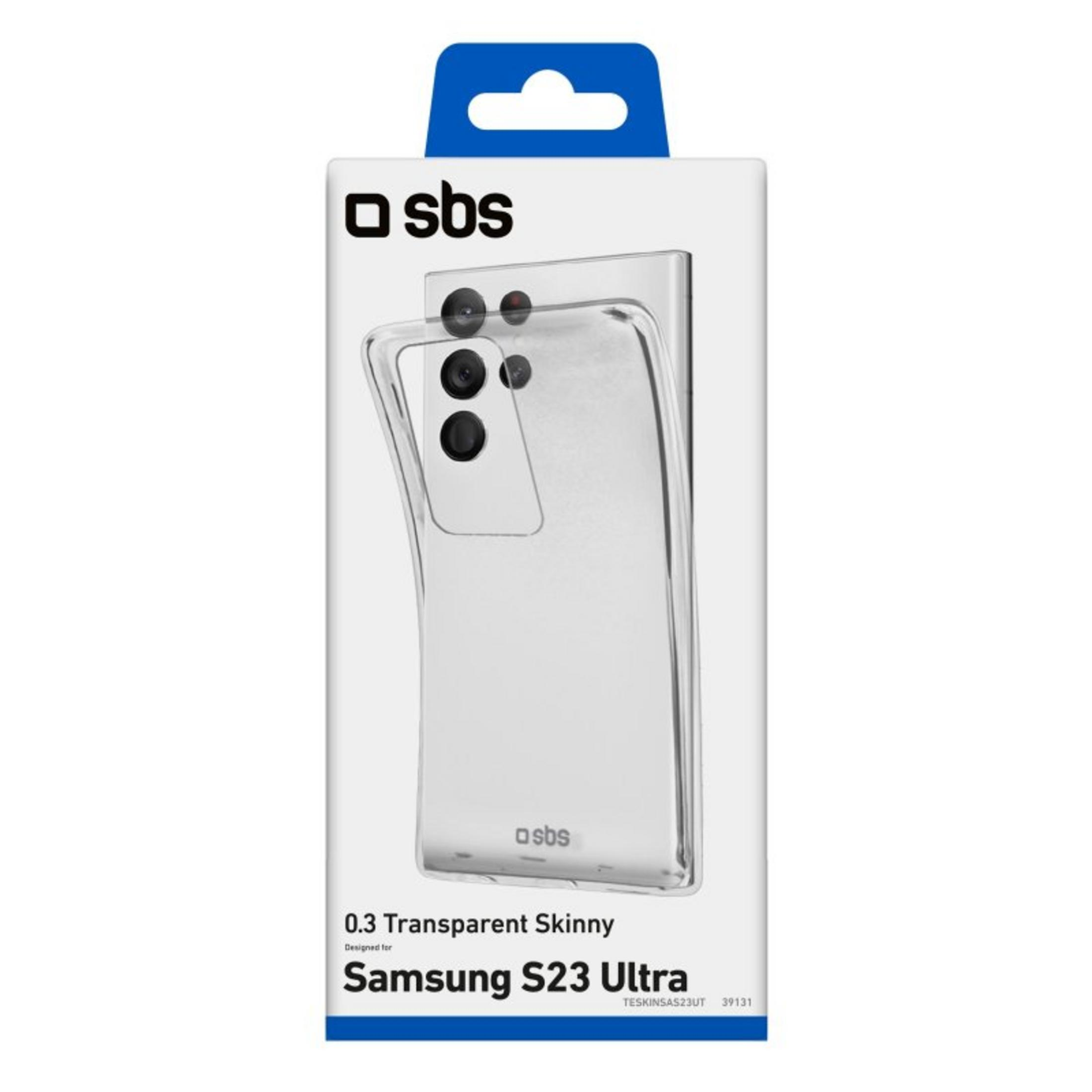 Confezione per una cover trasparente per Samsung S23 Ultra.
