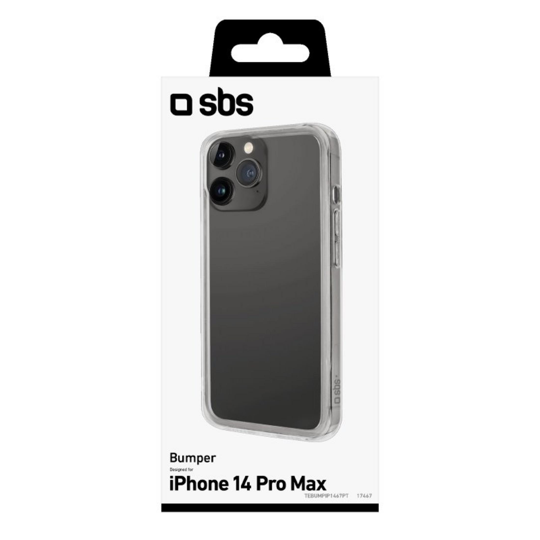 Transparente Hülle für iPhone 14 Pro Max, SBS-Logo oben.