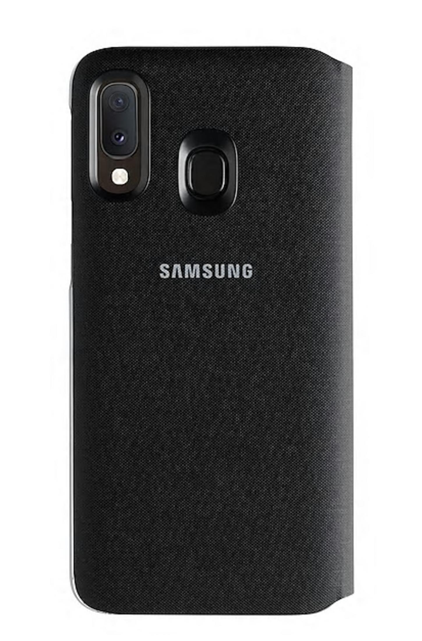 Schwarze Samsung Handyhülle mit Kamerasensor und Fingerabdrucksensor.