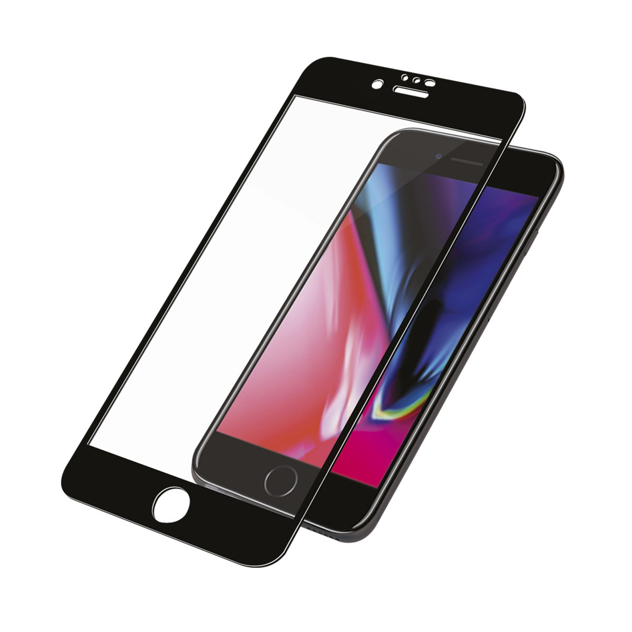 Ein schwarzer Smartphone-Bildschirmschutz über einem Smartphone.