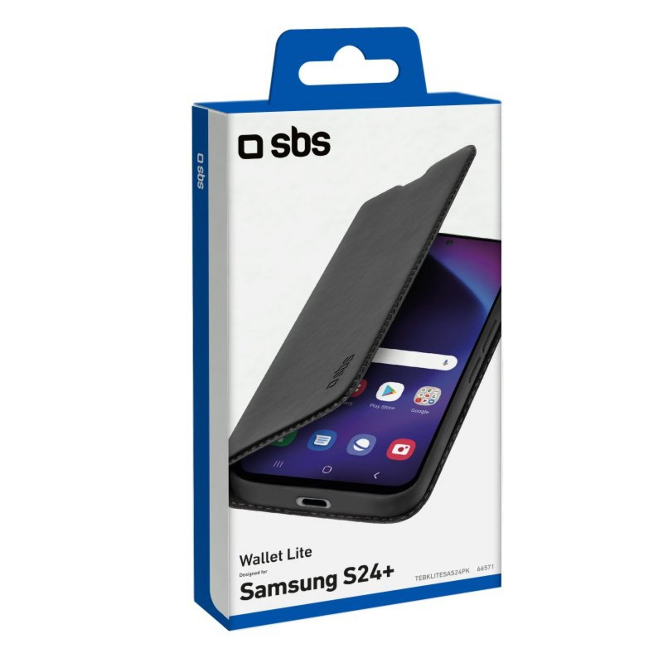 Verpackung für eine schwarze Handyhülle für Samsung S24+. Die Hülle ist auf der Verpackung abgebildet.