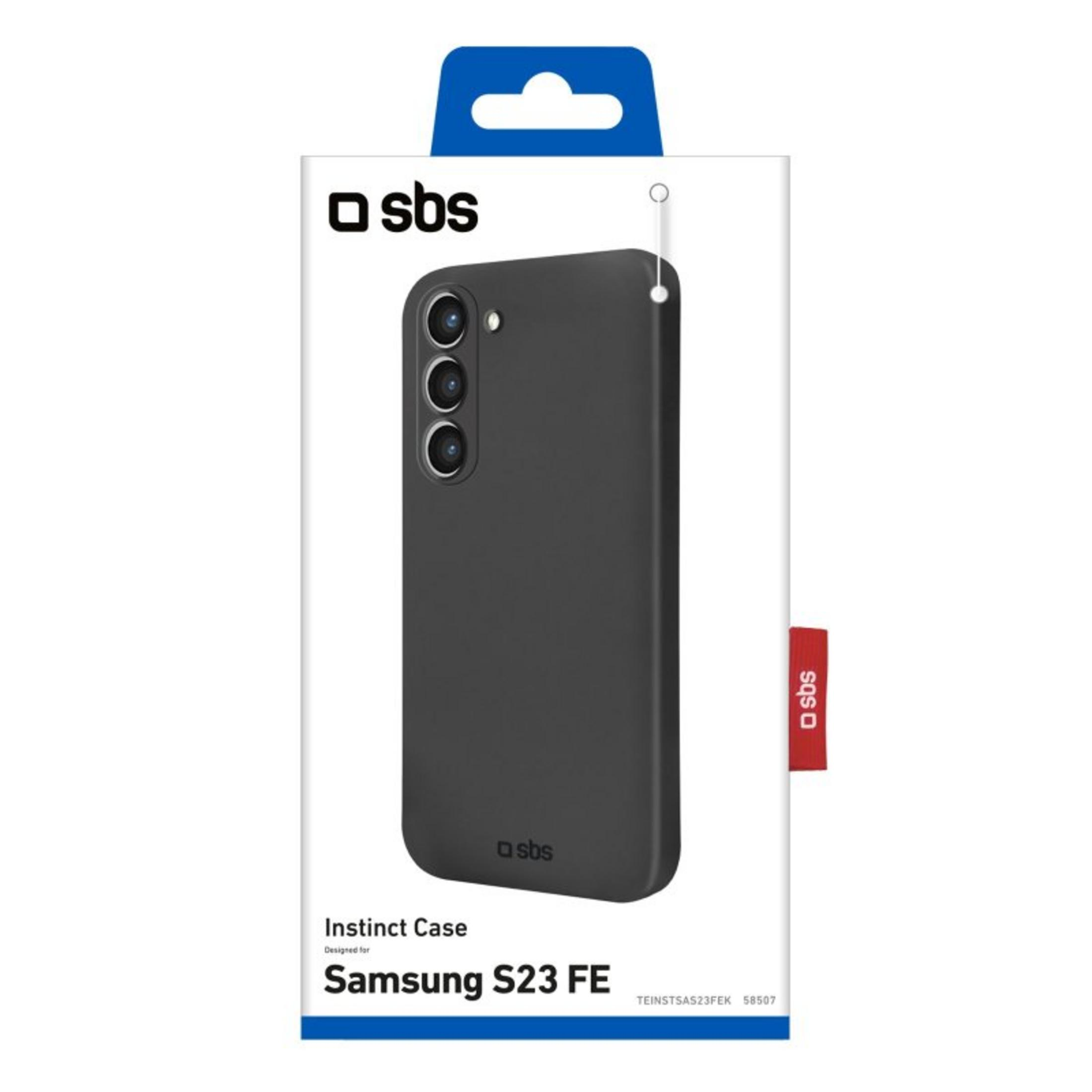 Cover nera per Samsung S23 FE su confezione.