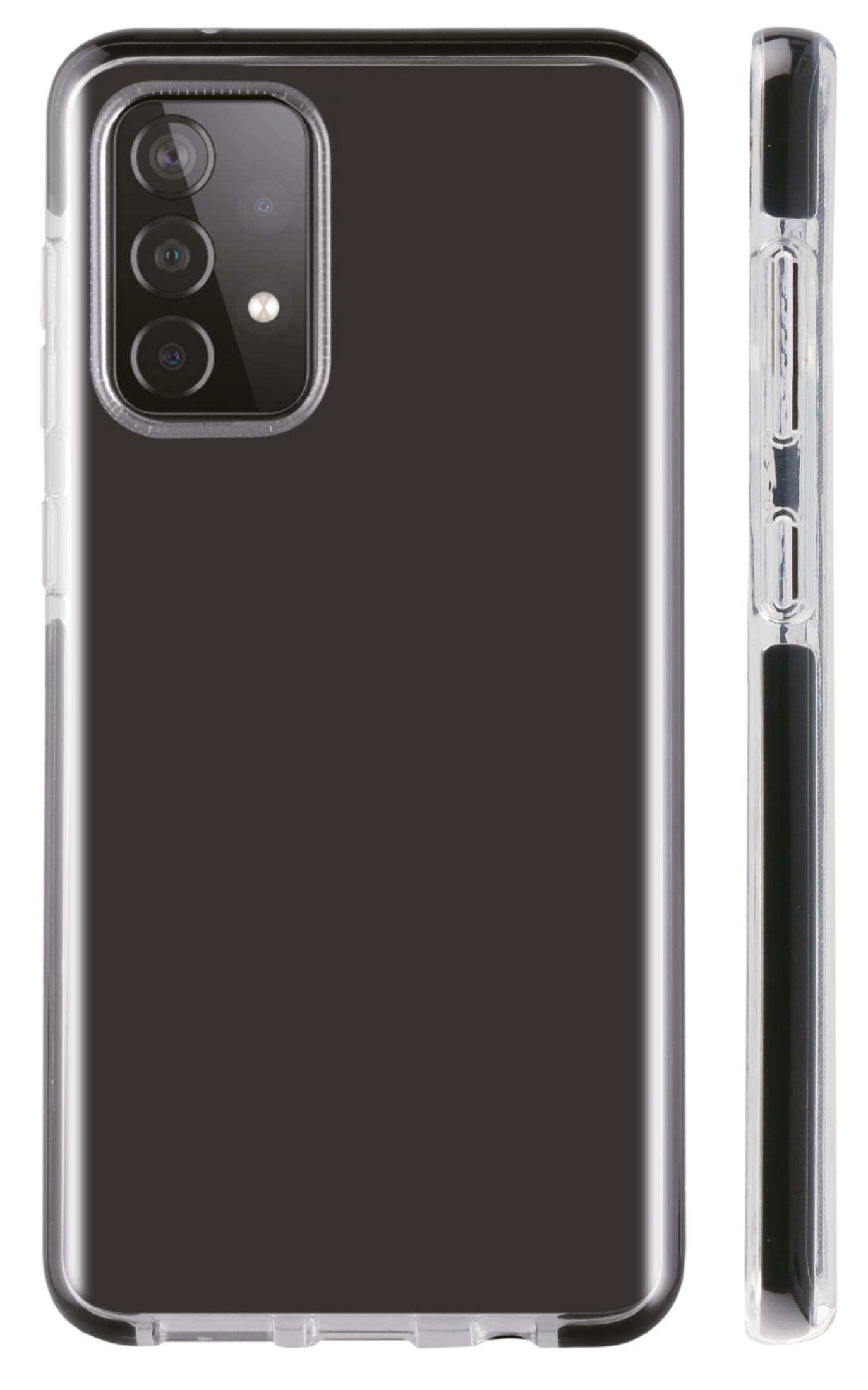 Custodia trasparente per telefono con retro nero e ritaglio lente.